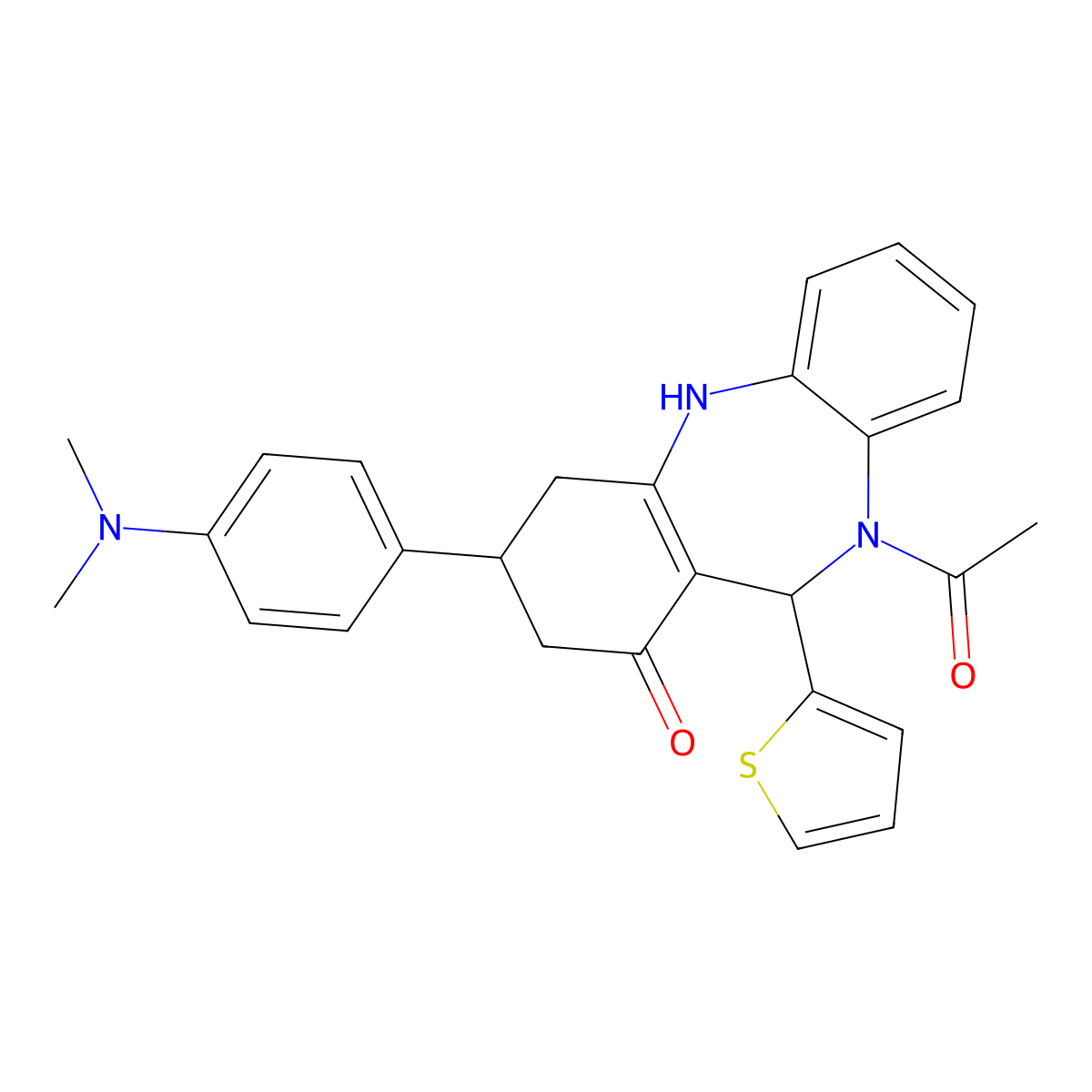 5-acetyl-9-[4-(dimethylamino)phenyl]-6-thiophen-2-yl-8,9,10,11-tetrahydro-6H-benzo[b][1,4]benzodiazepin-7-one molecular structure, CAS 364745-25-5