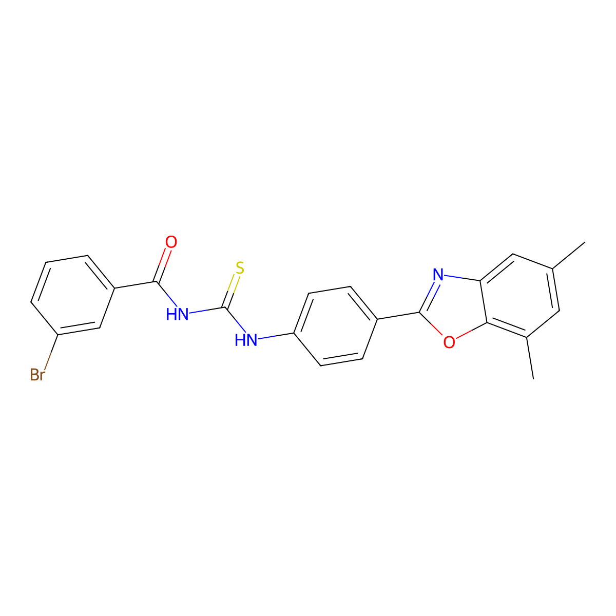3-bromo-N-[[4-(5,7-dimethyl-1,3-benzoxazol-2-yl)phenyl]carbamothioyl]benzamide molecular structure, CAS 364745-72-2