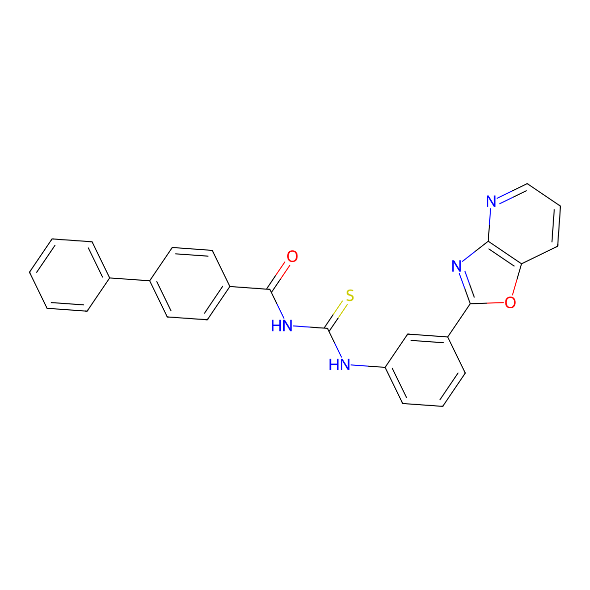 N-[[3-([1,3]oxazolo[4,5-b]pyridin-2-yl)phenyl]carbamothioyl]-4-phenylbenzamide molecular structure, CAS 364745-80-2