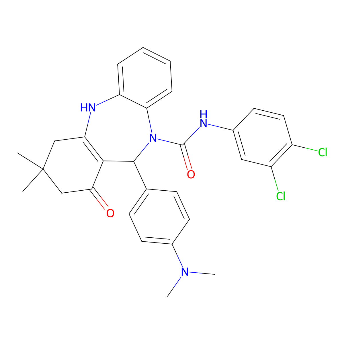 N-(3,4-dichlorophenyl)-6-(4-dimethylaminophenyl)-9,9-dimethyl-7-oxo-6,8,10,11-tetrahydrobenzo[b][1,4]benzodiazepine-5-carboxamide molecular structure, CAS 364746-40-7