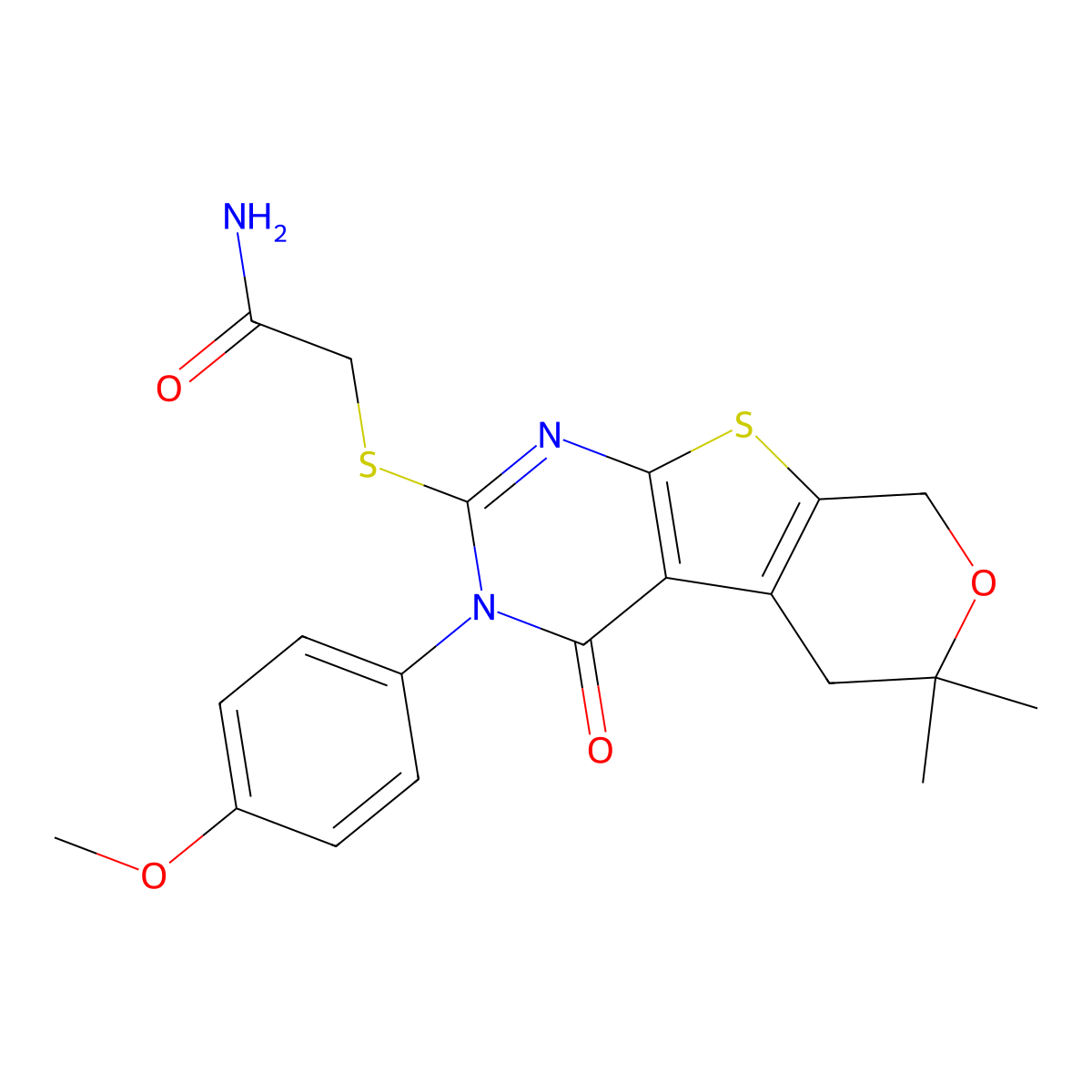 2-{[3-(4-methoxyphenyl)-6,6-dimethyl-4-oxo-3,5,6,8-tetrahydro-4H-pyrano[4',3':4,5]thieno[2,3-d]pyrimidin-2-yl]sulfanyl}acetamide molecular structure, CAS 364746-55-4