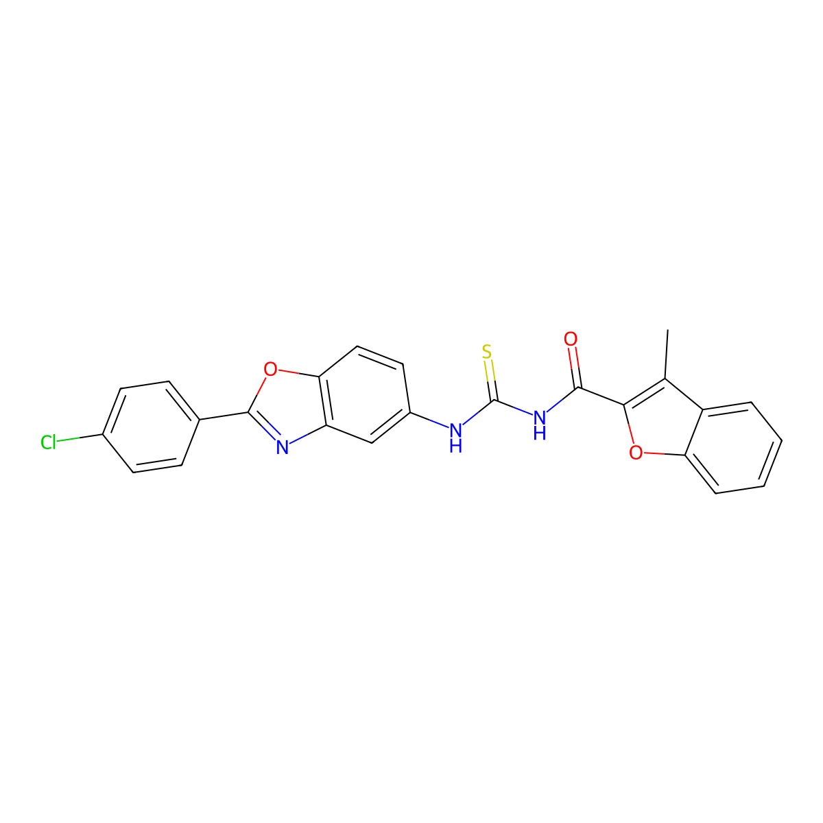 N-[[2-(4-chlorophenyl)-1,3-benzoxazol-5-yl]carbamothioyl]-3-methyl-1-benzofuran-2-carboxamide molecular structure, CAS 364746-79-2