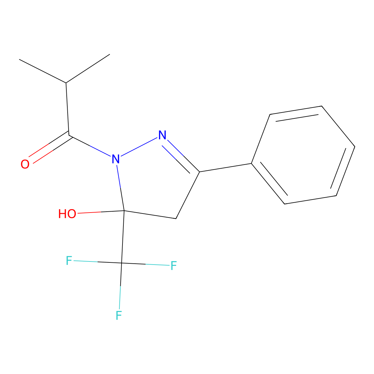 1-[5-hydroxy-3-phenyl-5-(trifluoromethyl)-4H-pyrazol-1-yl]-2-methylpropan-1-one molecular structure, CAS 364747-08-0
