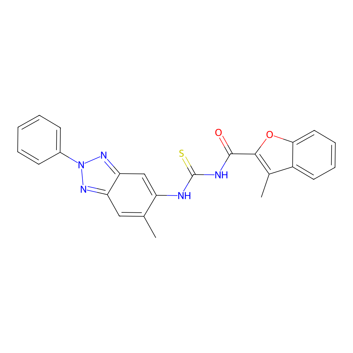 3-methyl-N-[(6-methyl-2-phenylbenzotriazol-5-yl)carbamothioyl]-1-benzofuran-2-carboxamide molecular structure, CAS 364747-21-7