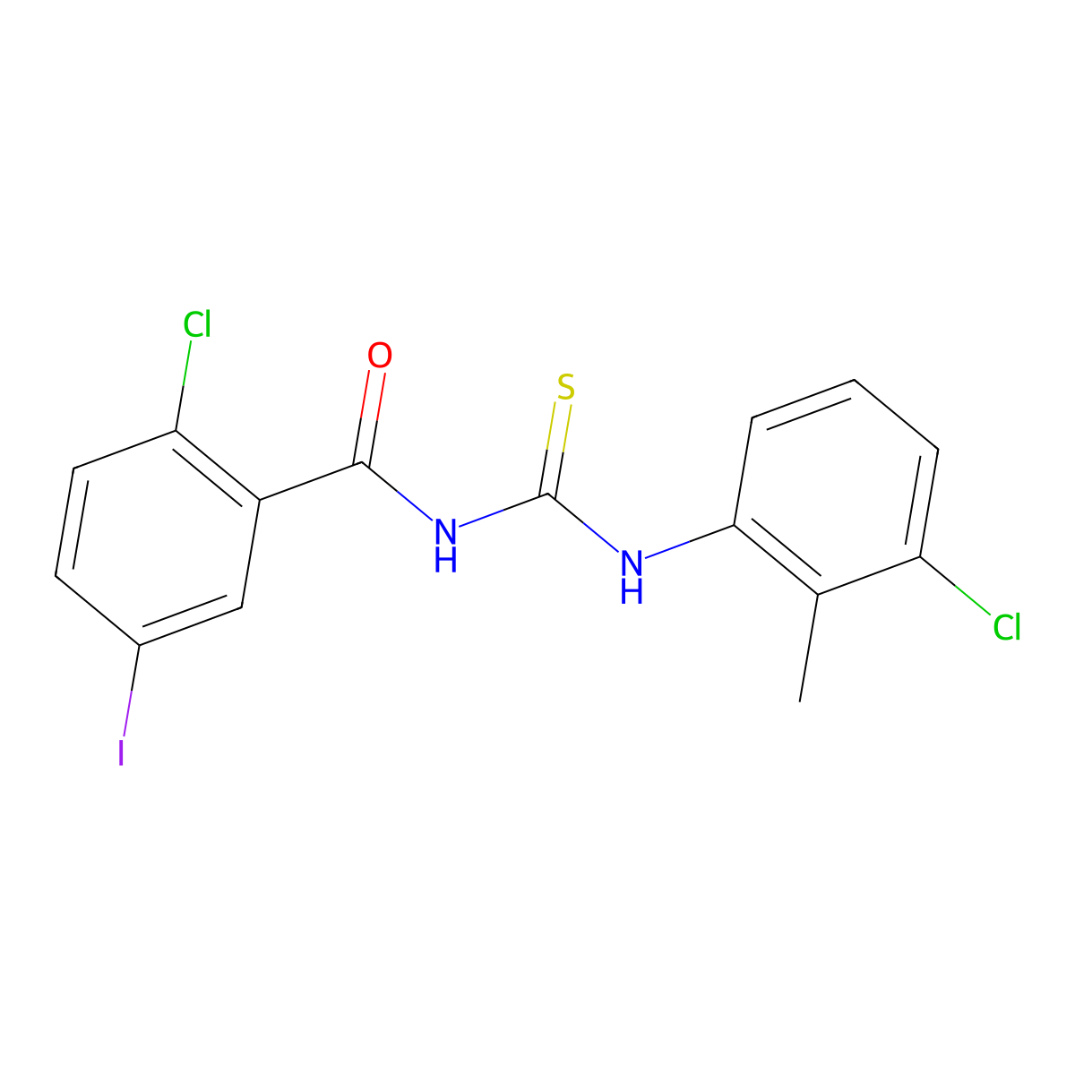 2-chloro-N-[(3-chloro-2-methylphenyl)carbamothioyl]-5-iodobenzamide molecular structure, CAS 364747-41-1
