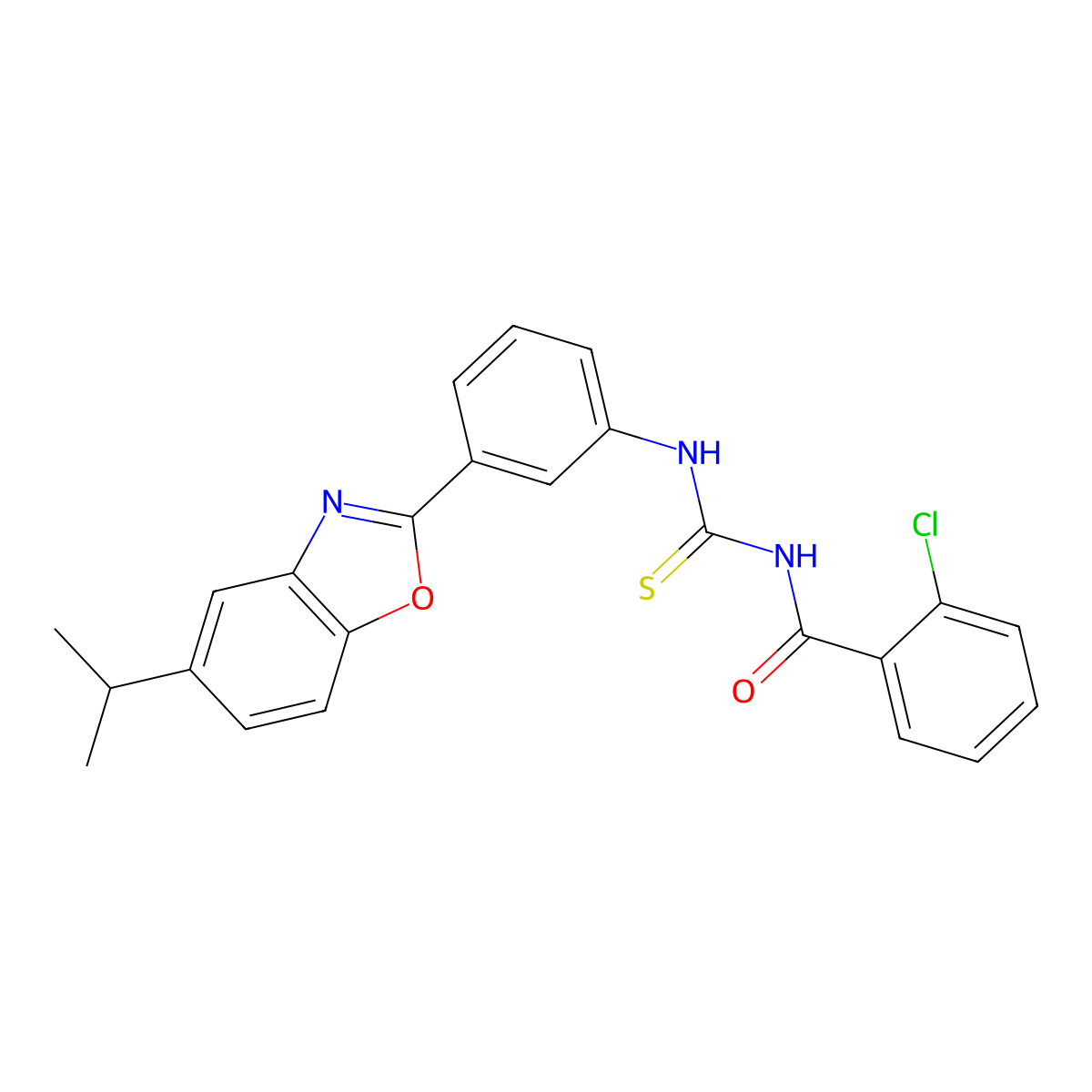 2-chloro-N-[[3-(5-propan-2-yl-1,3-benzoxazol-2-yl)phenyl]carbamothioyl]benzamide molecular structure, CAS 364747-48-8