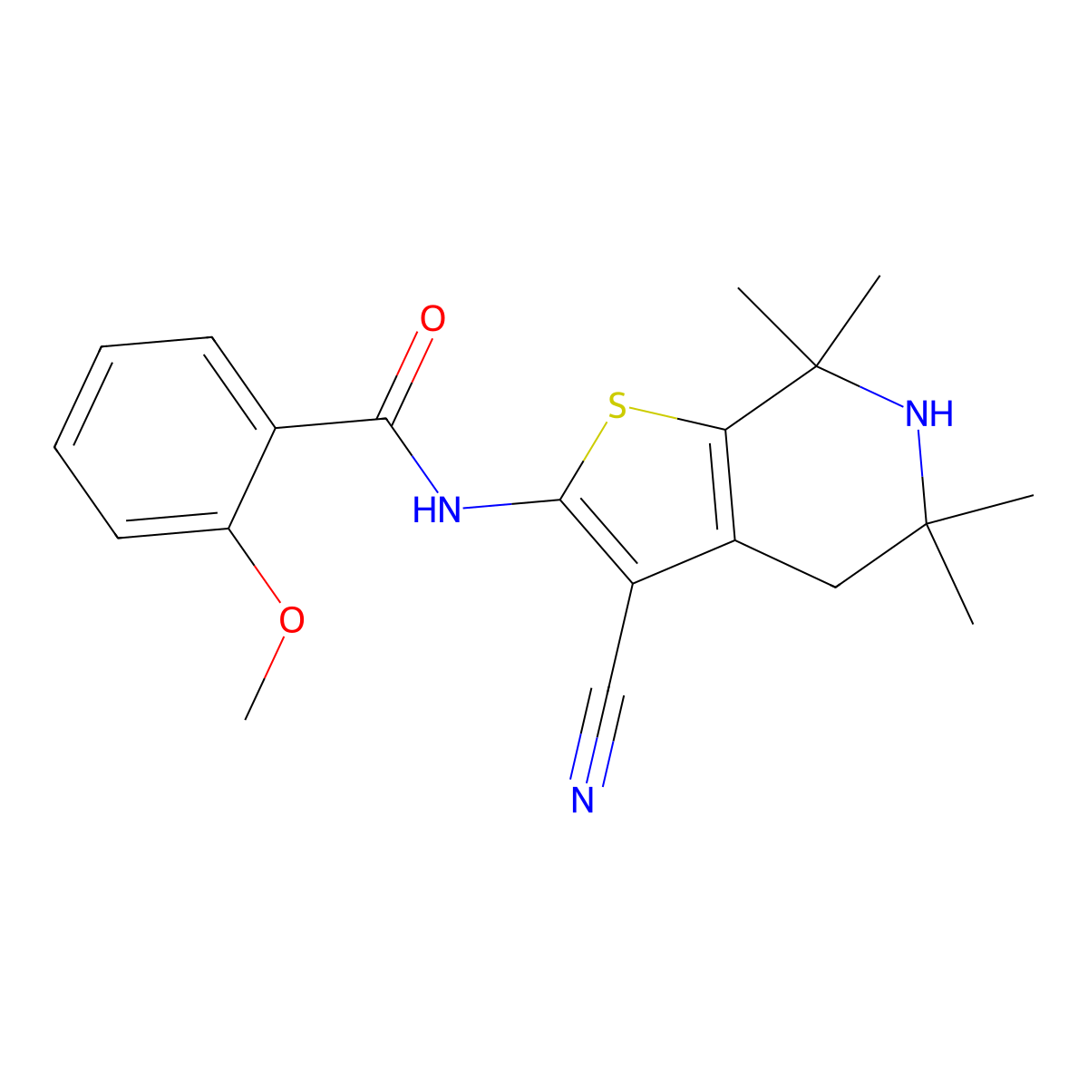 N-(3-cyano-5,5,7,7-tetramethyl-4,5,6,7-tetrahydrothieno[2,3-c]pyridin-2-yl)-2-methoxybenzamide molecular structure, CAS 364747-49-9
