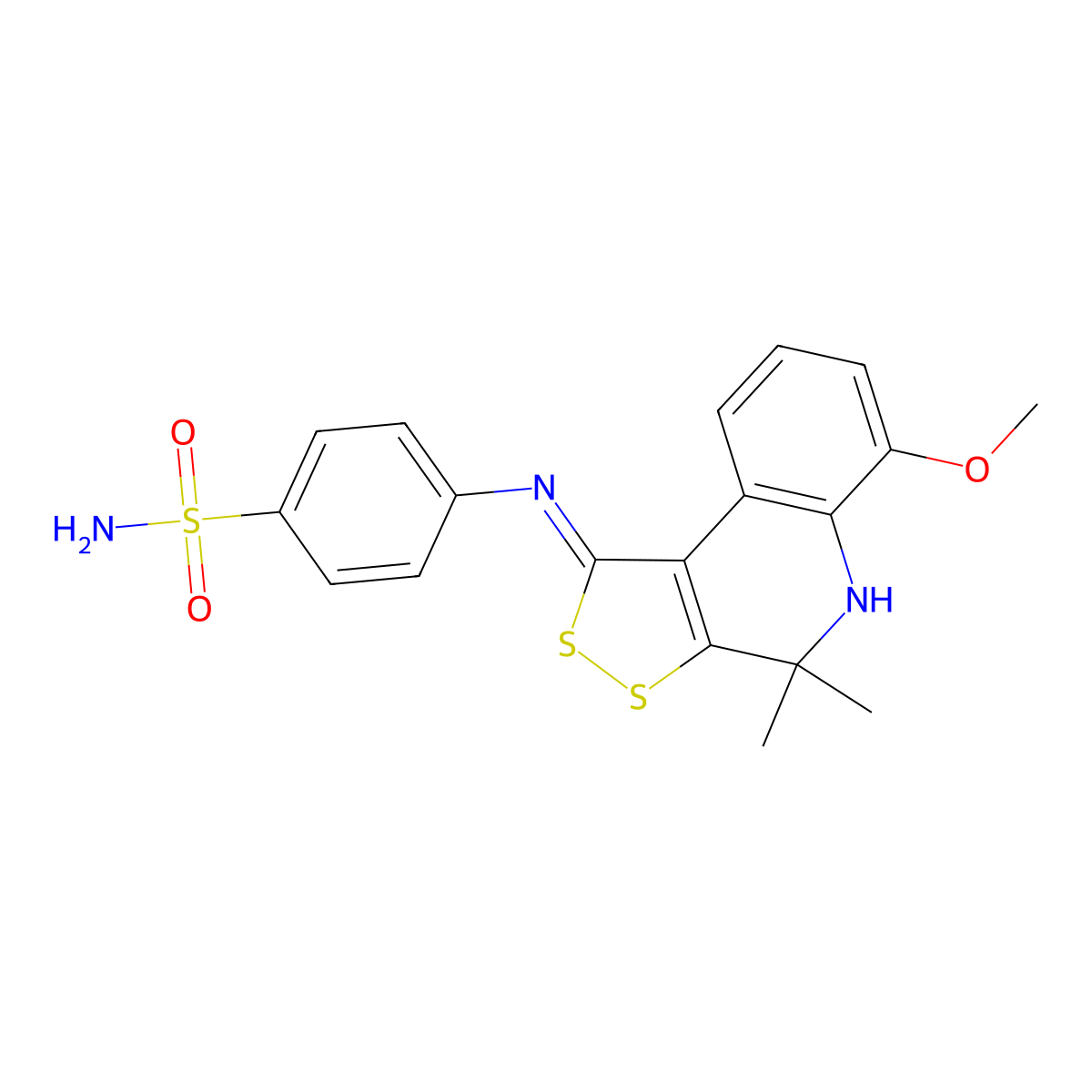 4-{[(1Z)-6-methoxy-4,4-dimethyl-4,5-dihydro-1H-[1,2]dithiolo[3,4-c]quinolin-1-ylidene]amino}benzenesulfonamide molecular structure, CAS 364747-72-8