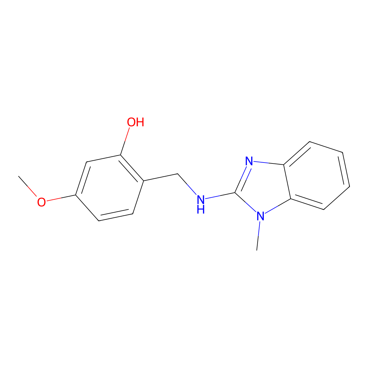 5-Methoxy-2-[[(1-methyl-2-benzimidazolyl)amino]methyl]phenol molecular structure, CAS 364748-27-6