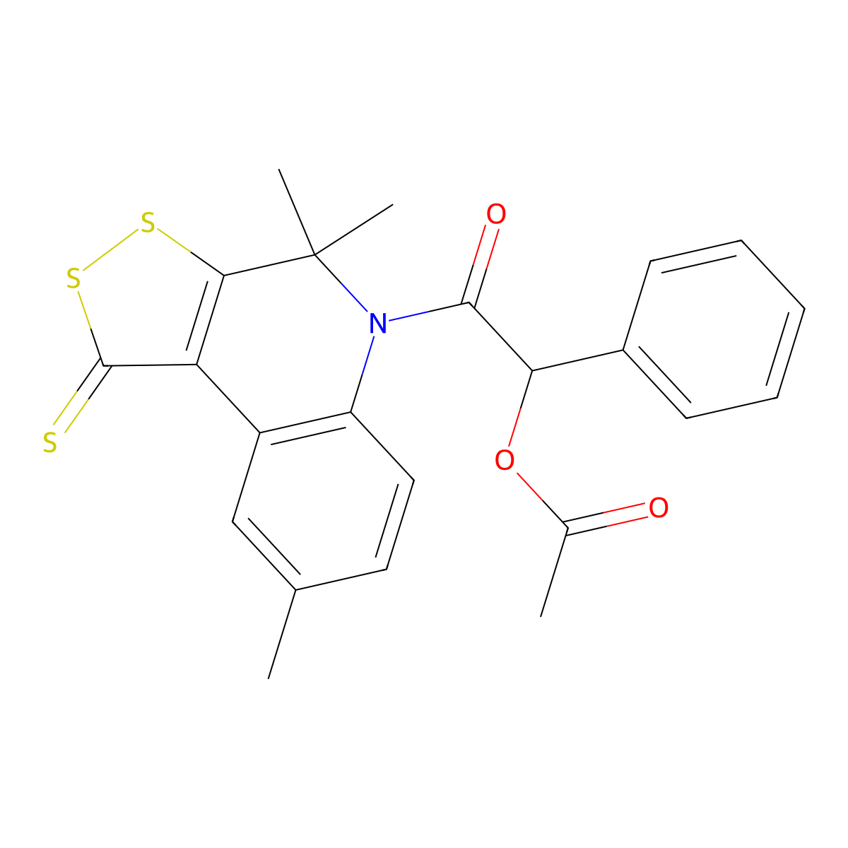 2-oxo-1-phenyl-2-(4,4,8-trimethyl-1-thioxo-1,4-dihydro-5H-[1,2]dithiolo[3,4-c]quinolin-5-yl)ethyl acetate molecular structure, CAS 364748-58-3
