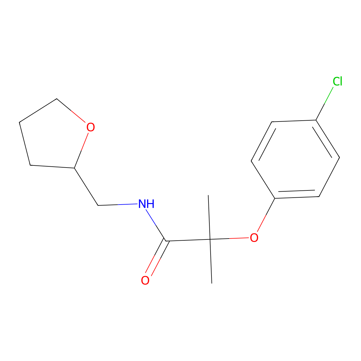 2-(4-chlorophenoxy)-2-methyl-N-(oxolan-2-ylmethyl)propanamide molecular structure, CAS 364748-68-5