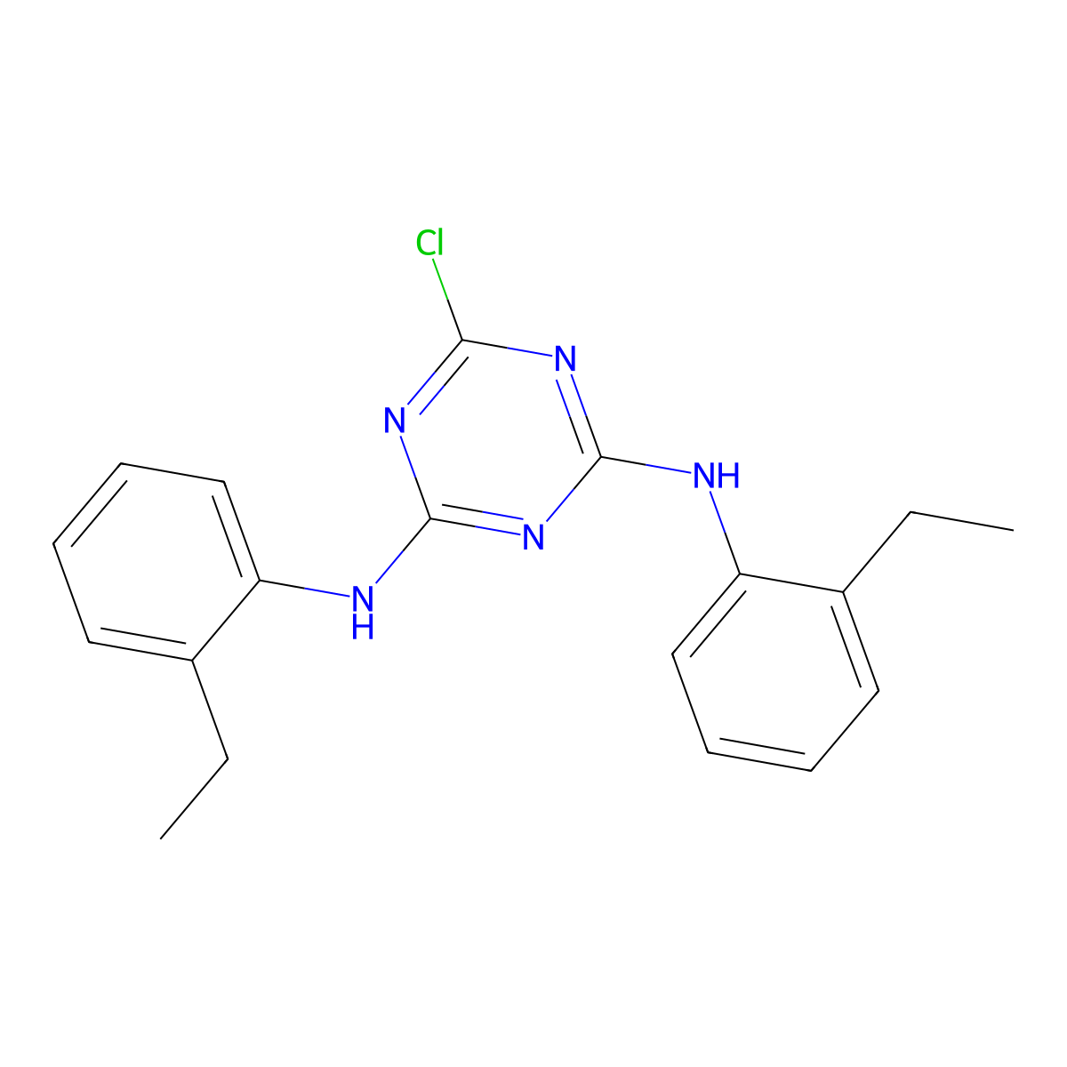 6-chloro-N,N'-bis(2-ethylphenyl)-1,3,5-triazine-2,4-diamine molecular structure, CAS 364748-89-0