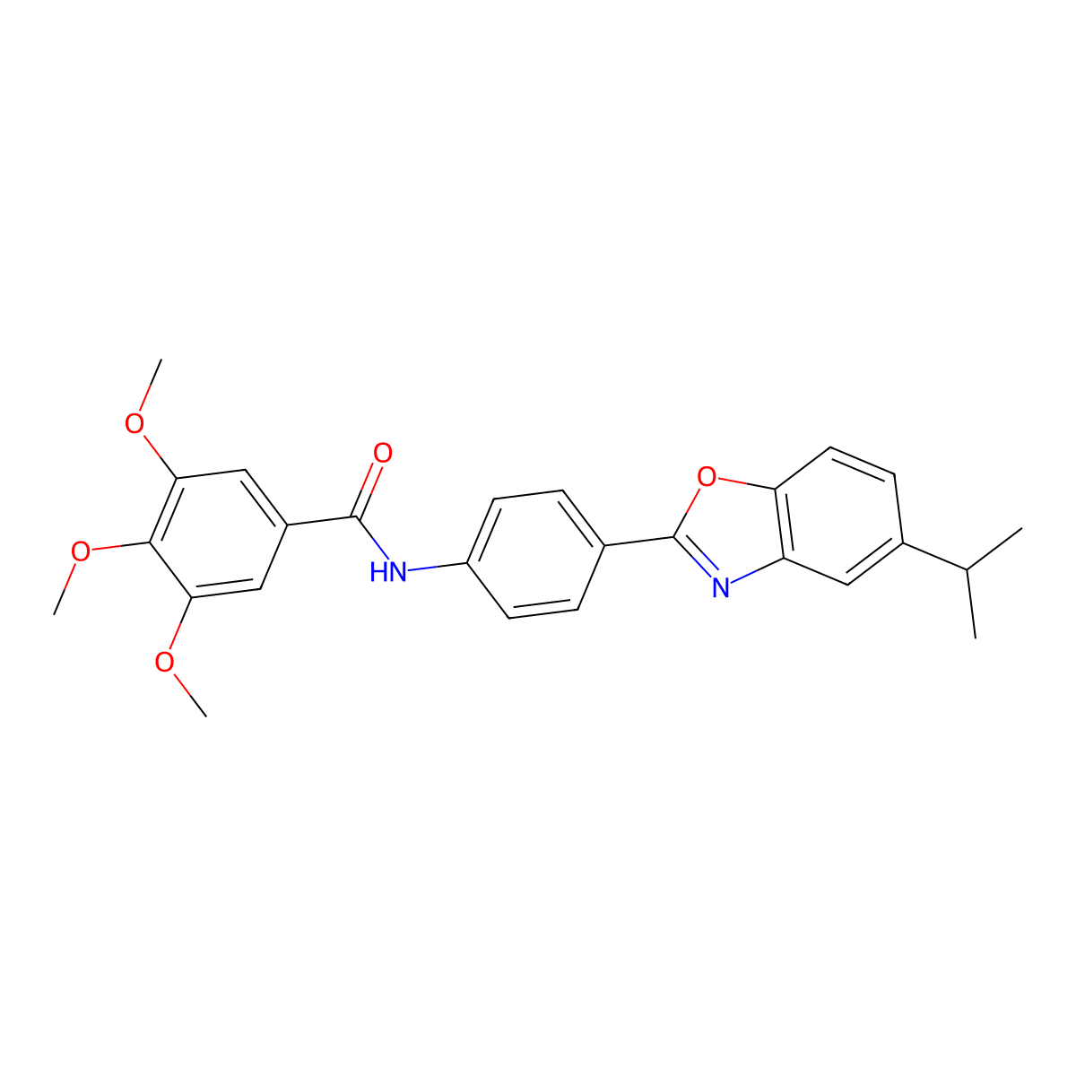 3,4,5-trimethoxy-N-{4-[5-(propan-2-yl)-1,3-benzoxazol-2-yl]phenyl}benzamide molecular structure, CAS 364748-90-3