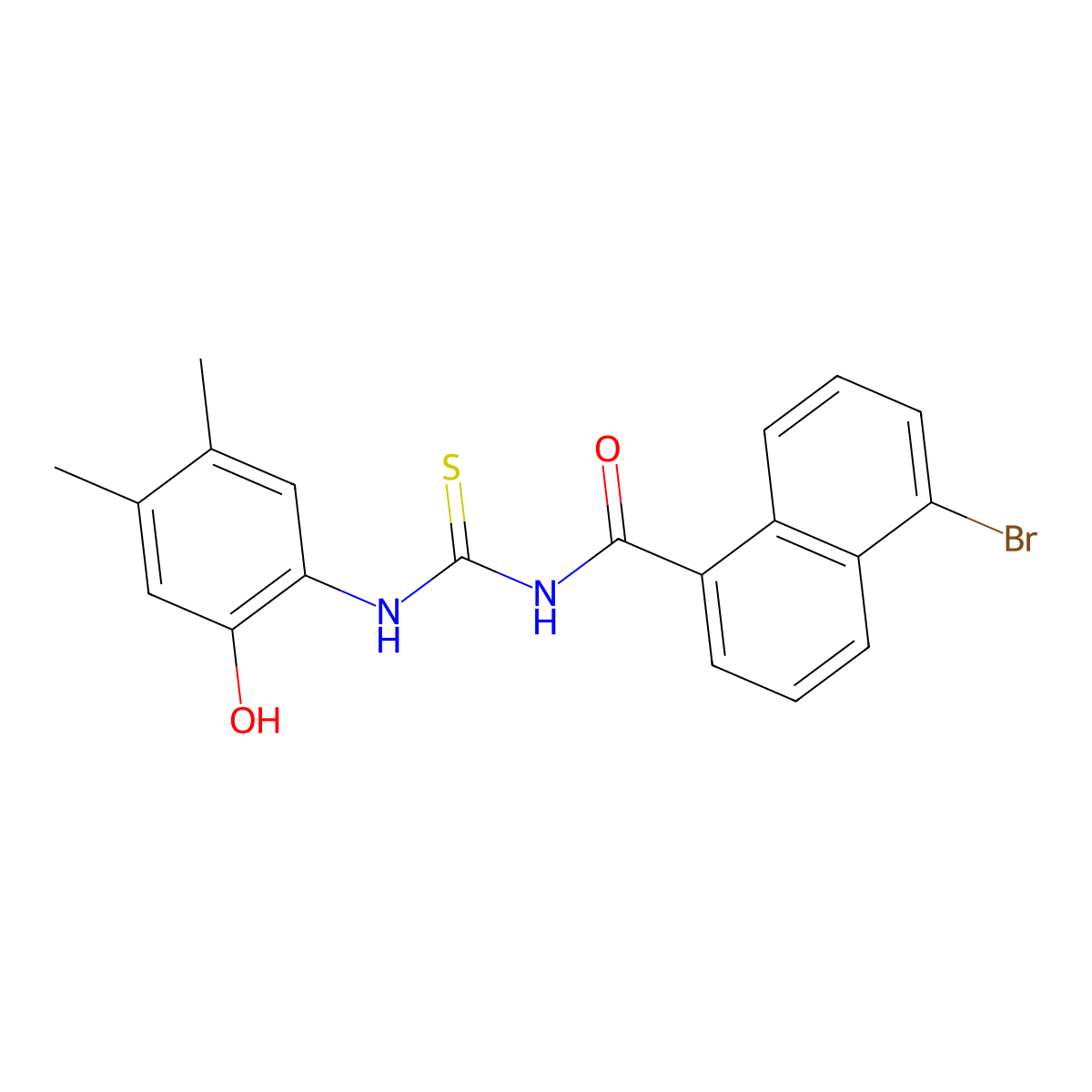 5-bromo-N-[(2-hydroxy-4,5-dimethylphenyl)carbamothioyl]naphthalene-1-carboxamide molecular structure, CAS 364749-04-2