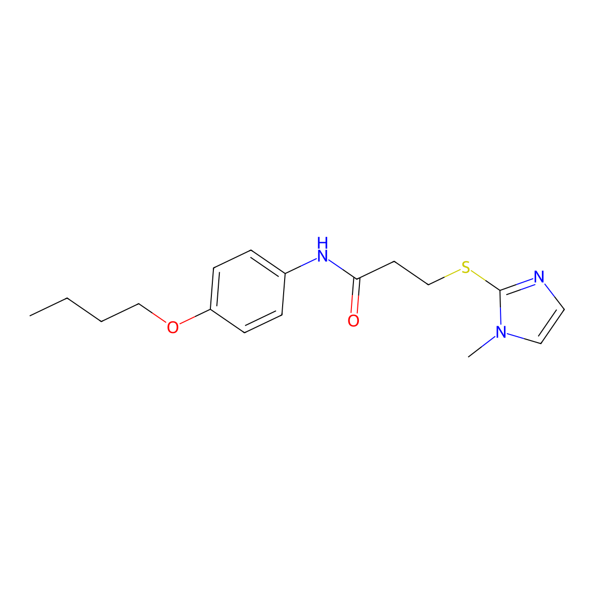 N-(4-butoxyphenyl)-3-(1-methylimidazol-2-yl)sulfanylpropanamide molecular structure, CAS 364749-07-5