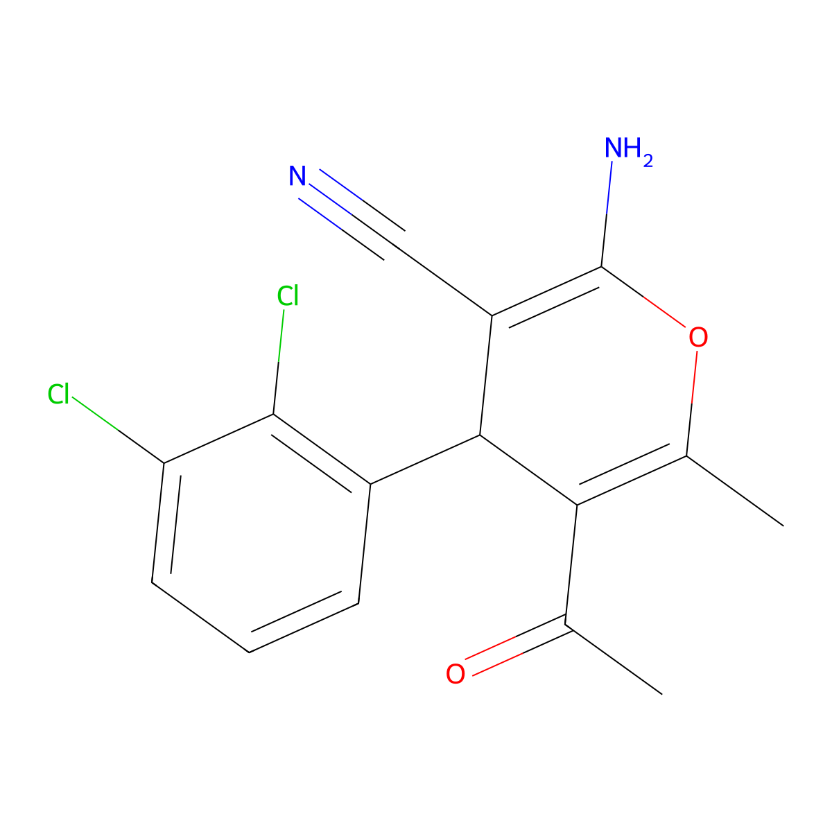 5-acetyl-2-amino-4-(2,3-dichlorophenyl)-6-methyl-4H-pyran-3-carbonitrile molecular structure, CAS 364751-15-5