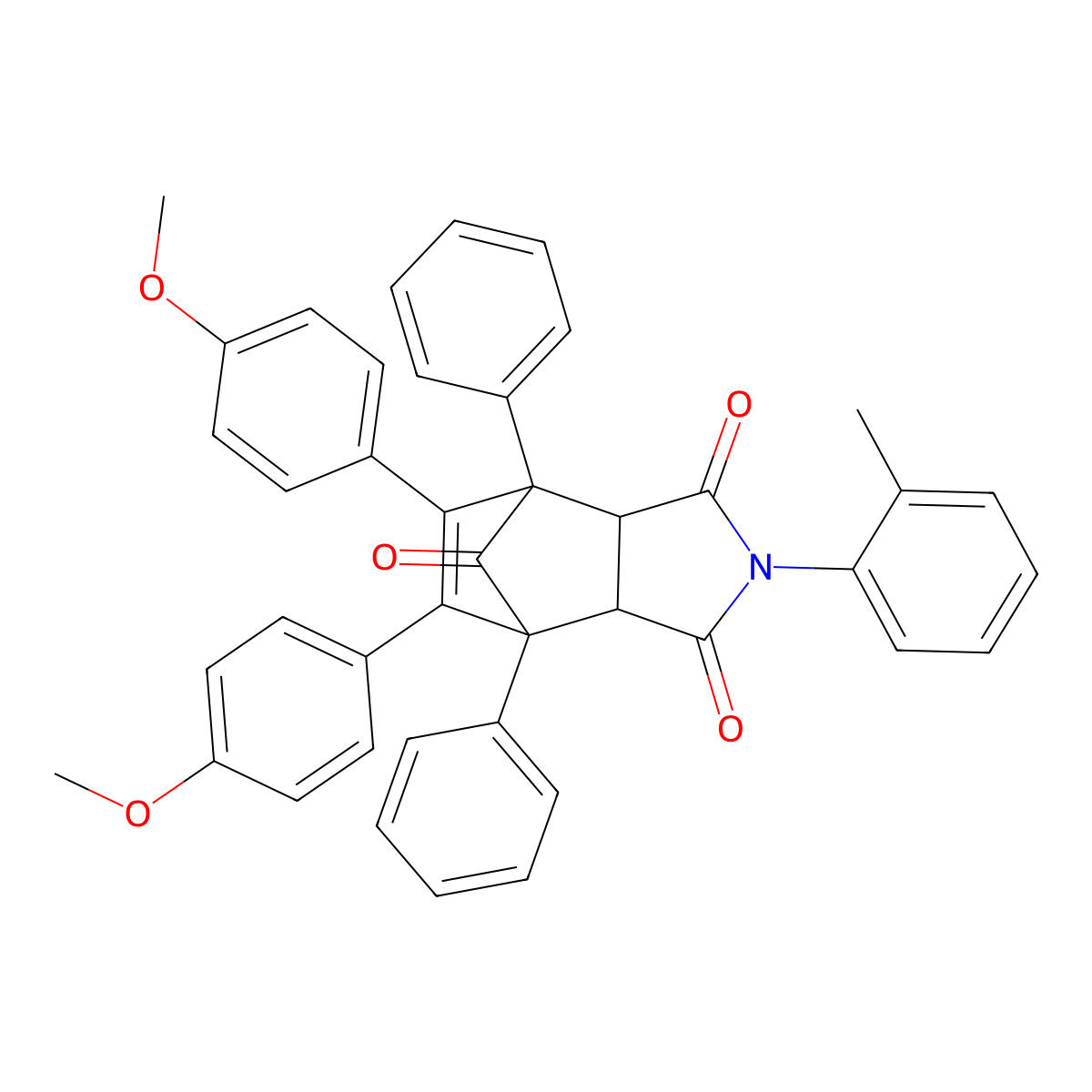8,9-Bis(4-methoxyphenyl)-4-(2-methylphenyl)-1,7-diphenyl-4-azatricyclo[5.2.1.0~2,6~]dec-8-ene-3,5,10-trione molecular structure, CAS 364751-89-3