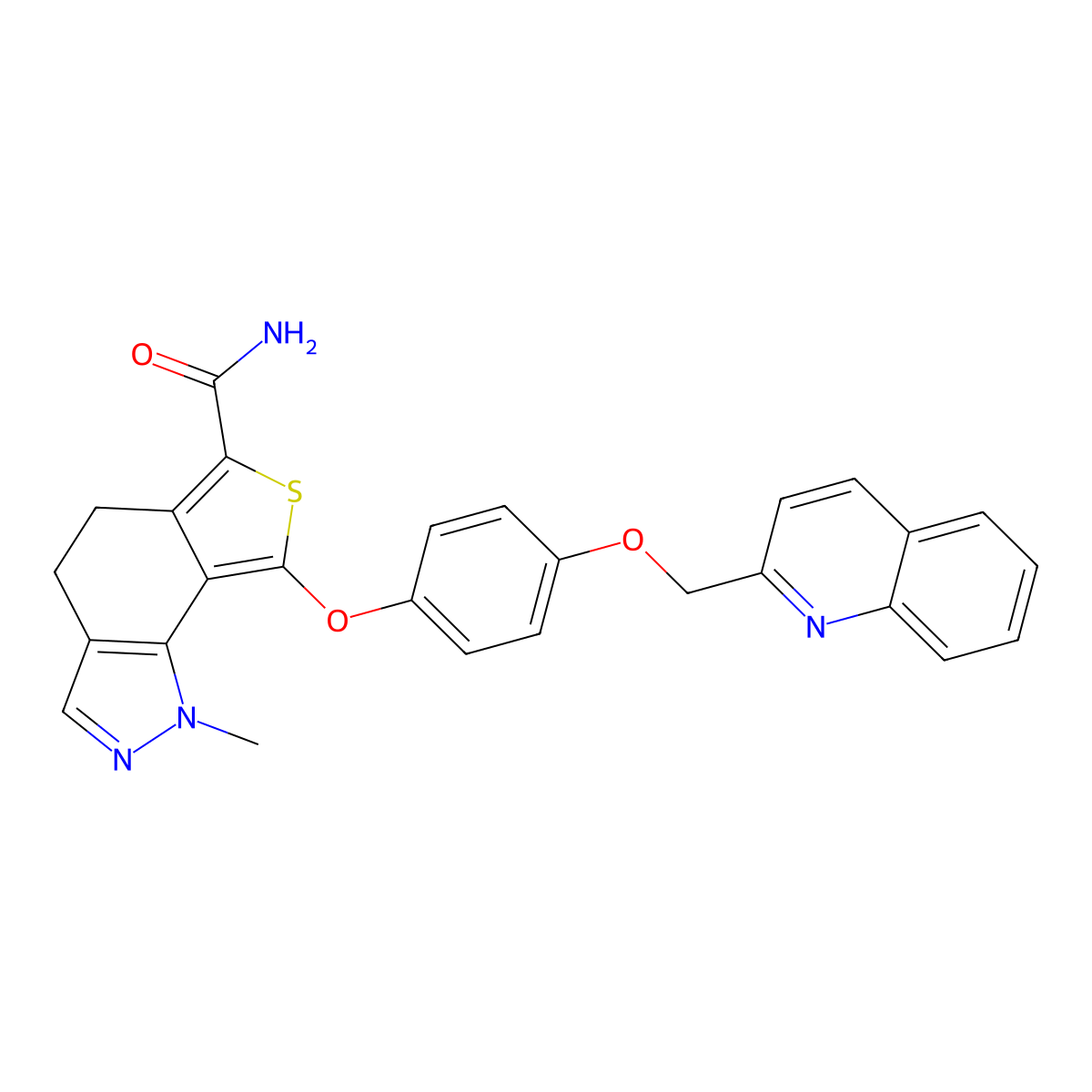 1-Methyl-8-(4-(quinolin-2-ylmethoxy)phenoxy)-4,5-dihydro-1H-thieno[3,4-g]indazole-6-carboxamide molecular structure, CAS 364762-86-7