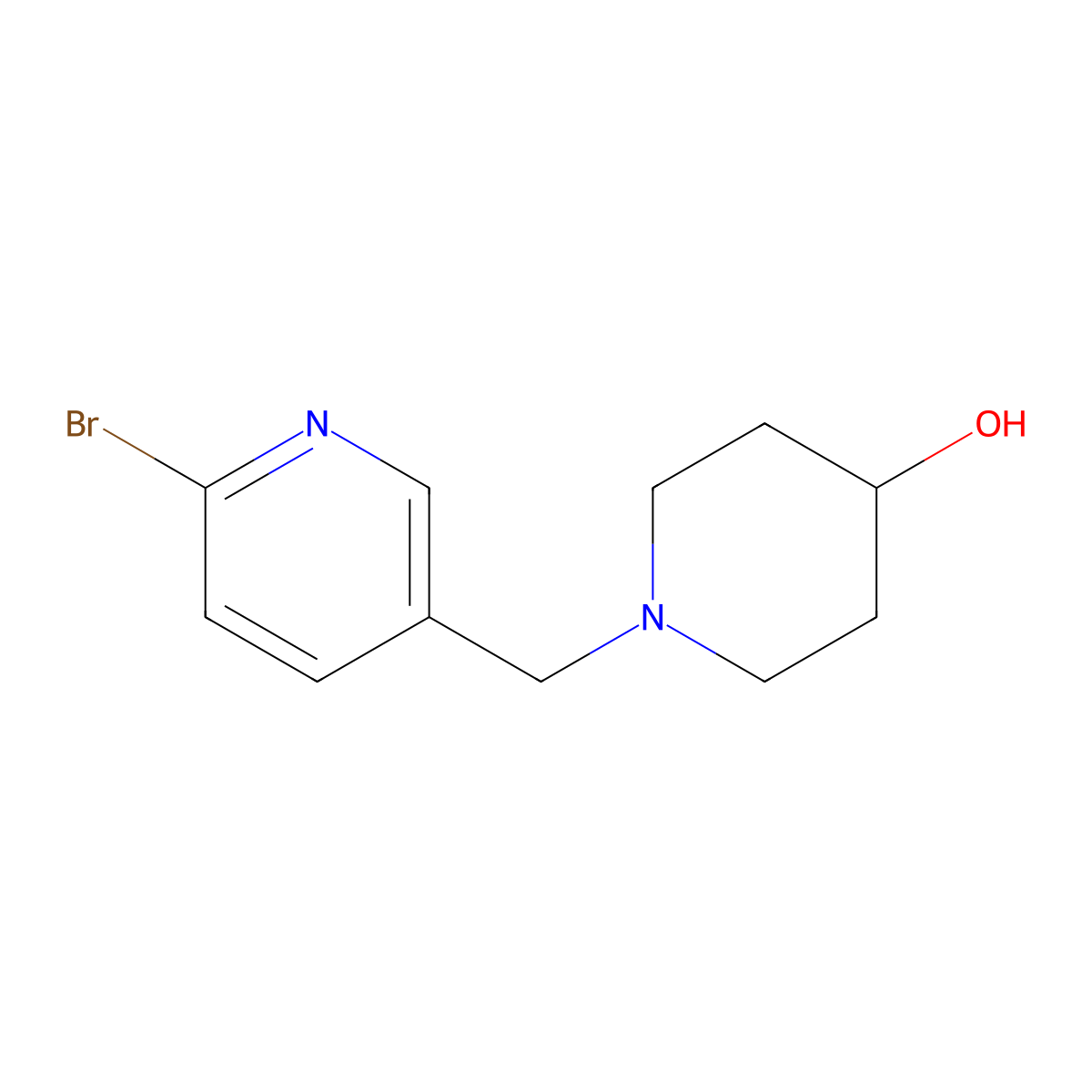 1-((6-Bromopyridin-3-yl)methyl)piperidin-4-ol molecular structure, CAS 364794-73-0