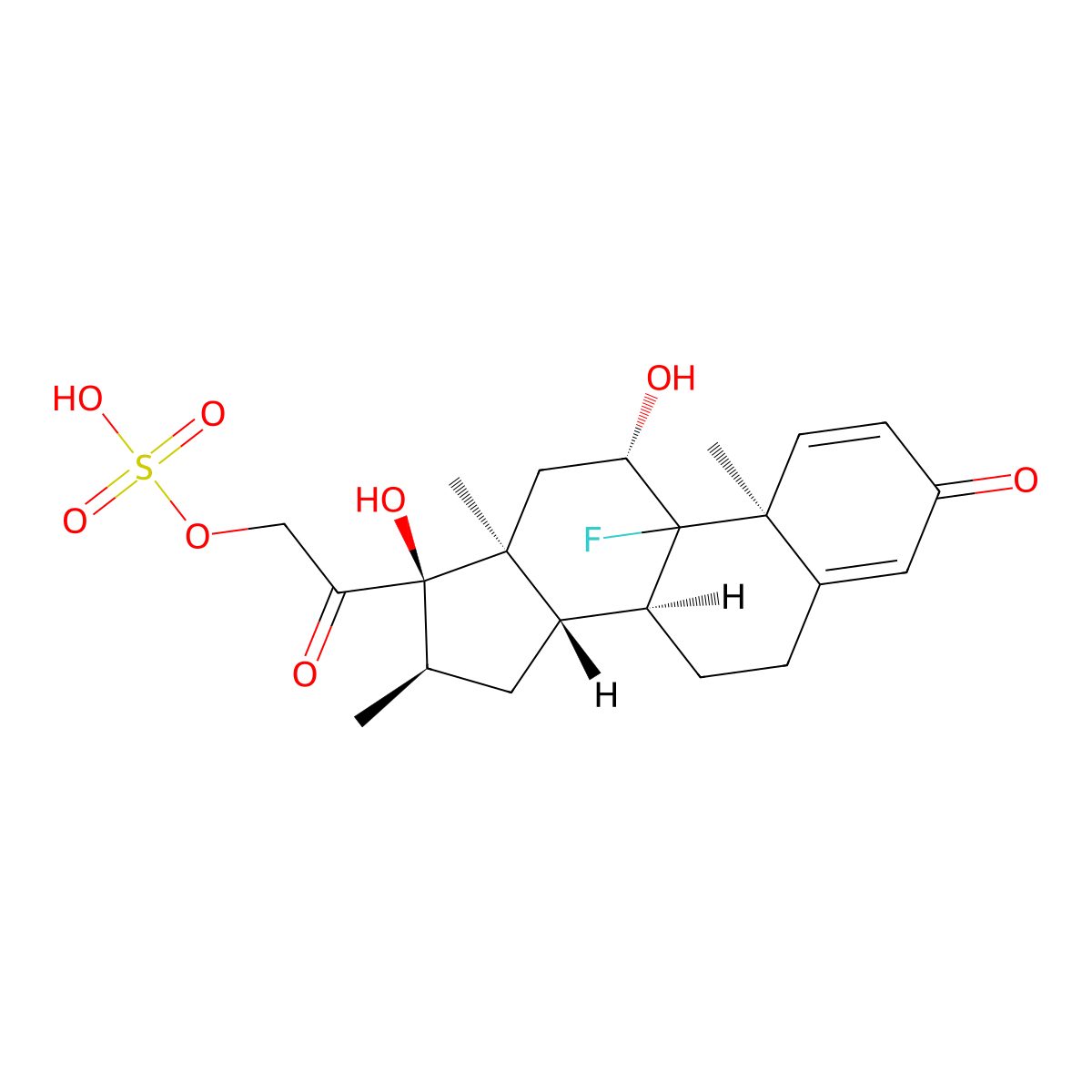 Pregna-1,4-diene-3,20-dione, 9-fluoro-11,17,21-trihydroxy-16-methyl-, mono(hydrogen sulfate), (11beta,16alpha)- molecular structure, CAS 36493-04-6