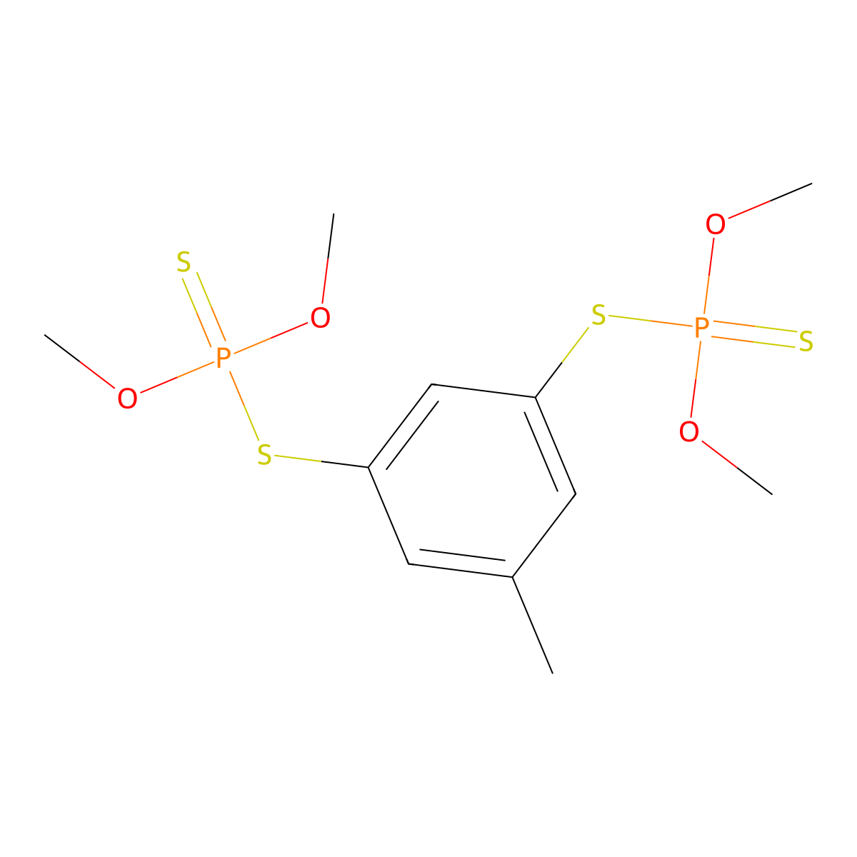 Phosphorodithioic acid, S,S'-(methylphenylene) O,O,O',O'-tetramethyl ester molecular structure, CAS 36511-57-6