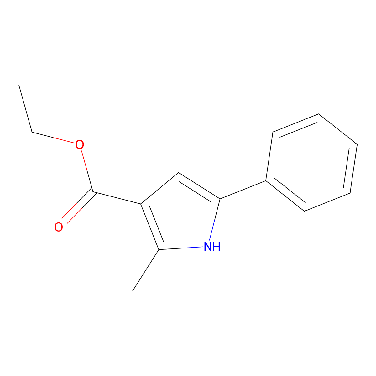Ethyl 2-methyl-5-phenyl-1H-pyrrole-3-carboxylate molecular structure, CAS 3652-48-0