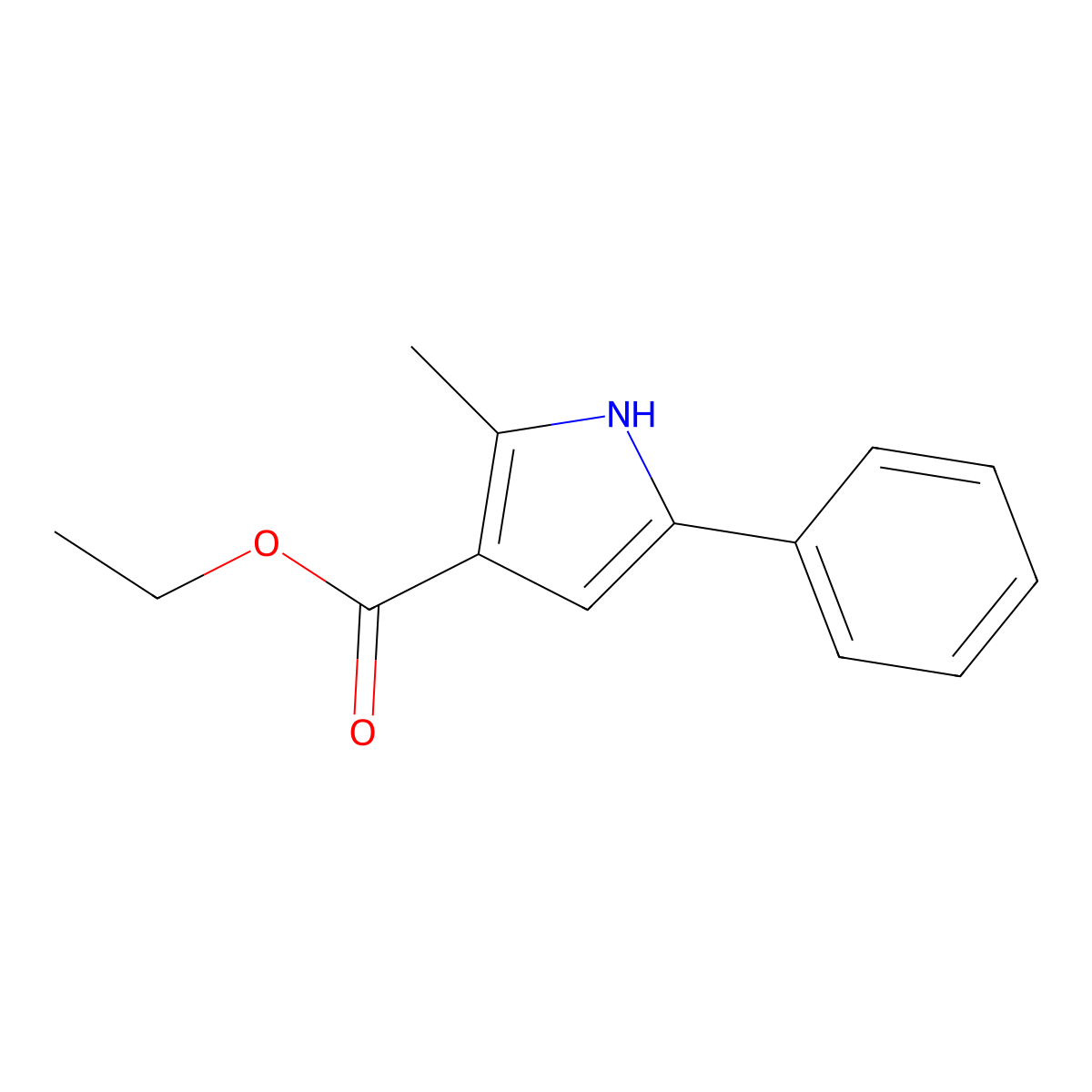 Ethyl 2-methyl-5-phenyl-1H-pyrrole-3-carboxylate molecular structure, CAS 3652-48-0