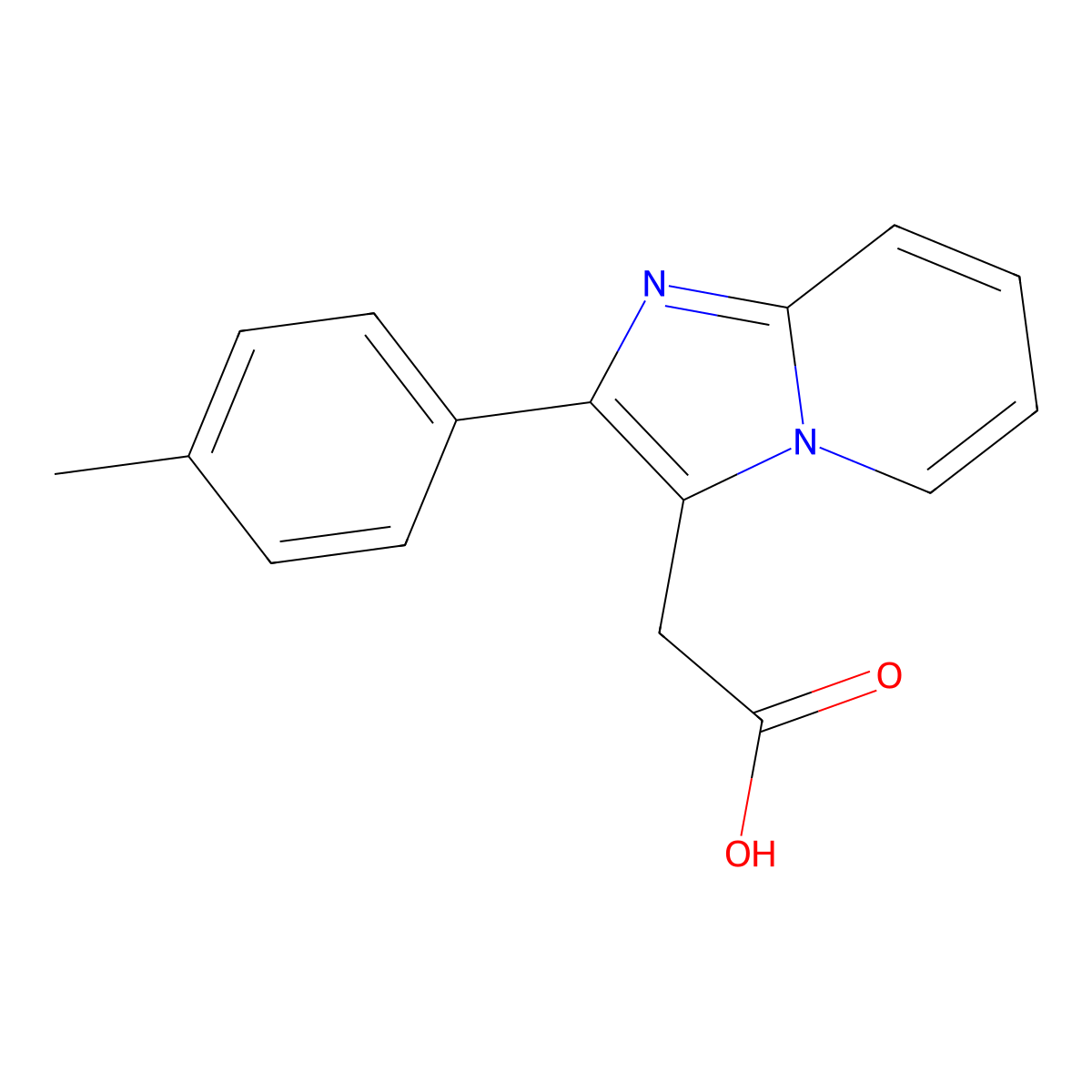 2-(4-Methylphenyl)imidazo(1,2-a)pyridine-3-acetic acid molecular structure, CAS 365213-69-0