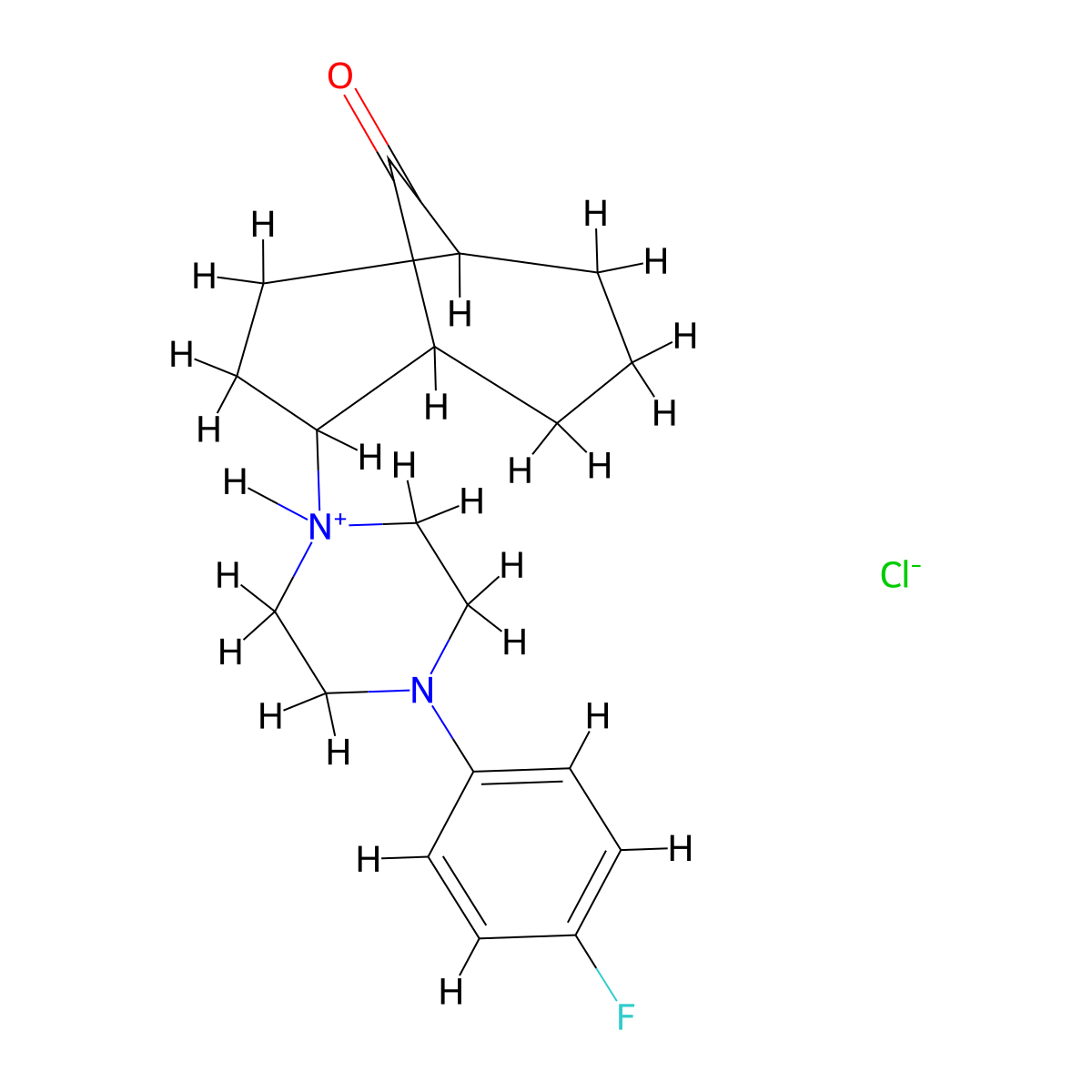 Bicyclo(3.3.1)nonan-9-one, 2-(4-(p-fluorophenyl)-1-piperazinyl)-, monohydrochloride molecular structure, CAS 36524-92-2