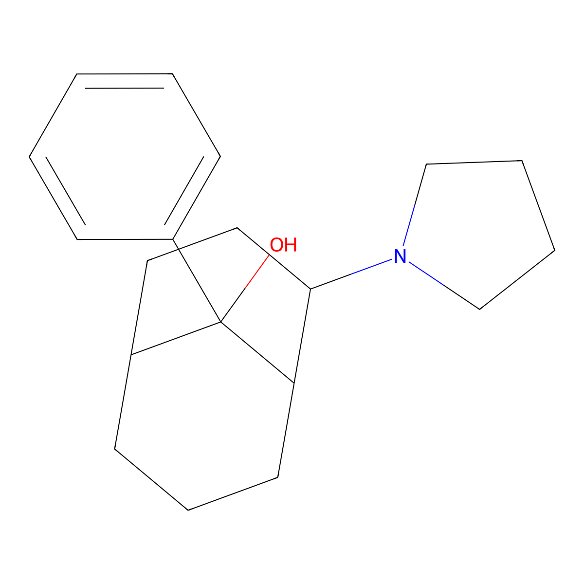 Bicyclo(3.3.1)nonan-9-ol, 9-phenyl-2-(1-pyrrolidinyl)- molecular structure, CAS 36524-99-9