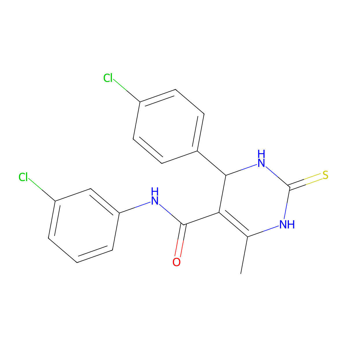 N-(3-chlorophenyl)-4-(4-chlorophenyl)-6-methyl-2-thioxo-1,2,3,4-tetrahydropyrimidine-5-carboxamide molecular structure, CAS 365242-22-4