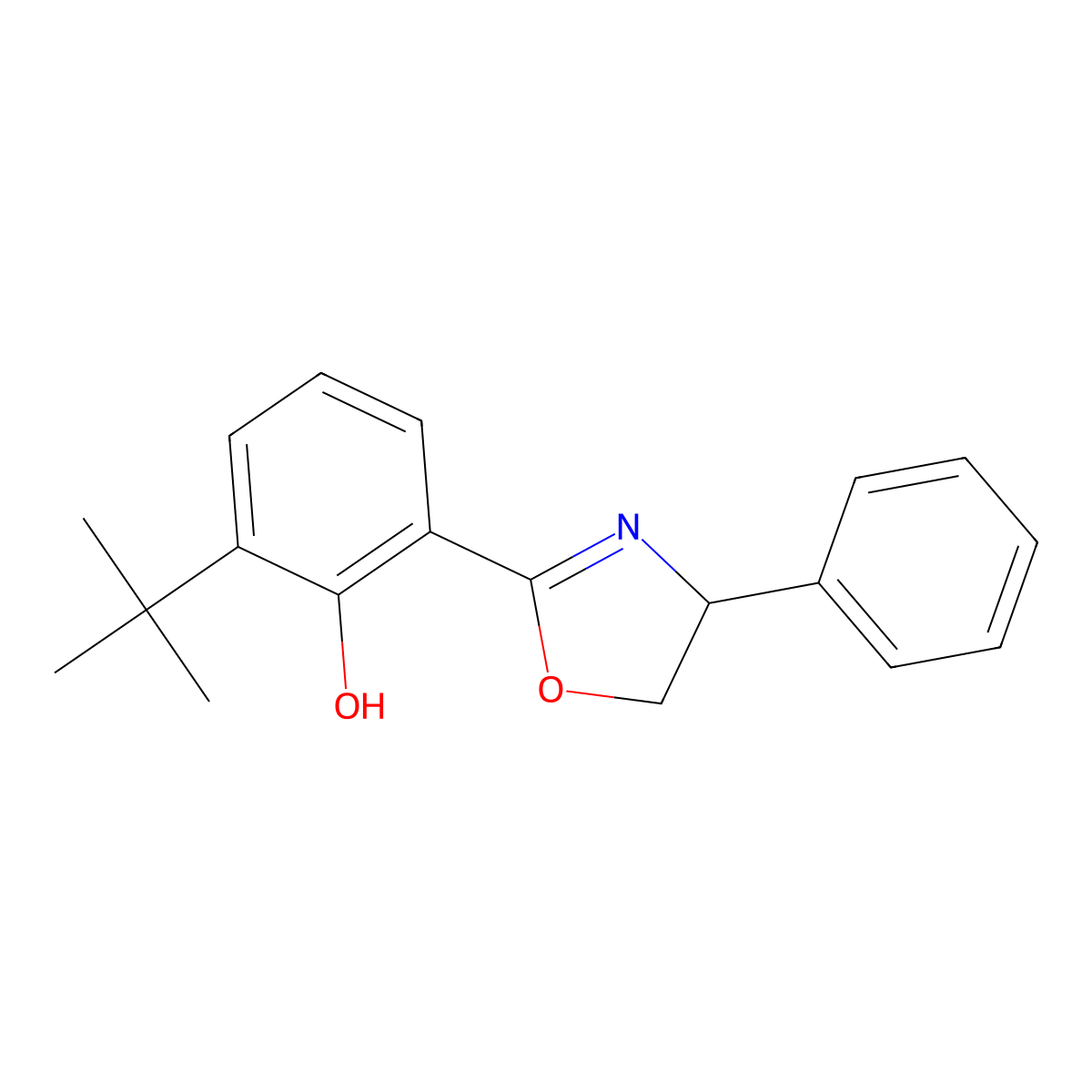 2-[(4S)-4,5-Dihydro-4-phenyl-2-oxazolyl]-6-(1,1-dimethylethyl)phenol molecular structure, CAS 365281-29-4