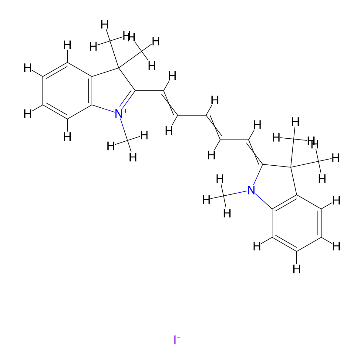 1,1',3,3,3',3'-Hexamethylindodicarbocyanine iodide molecular structure, CAS 36536-22-8