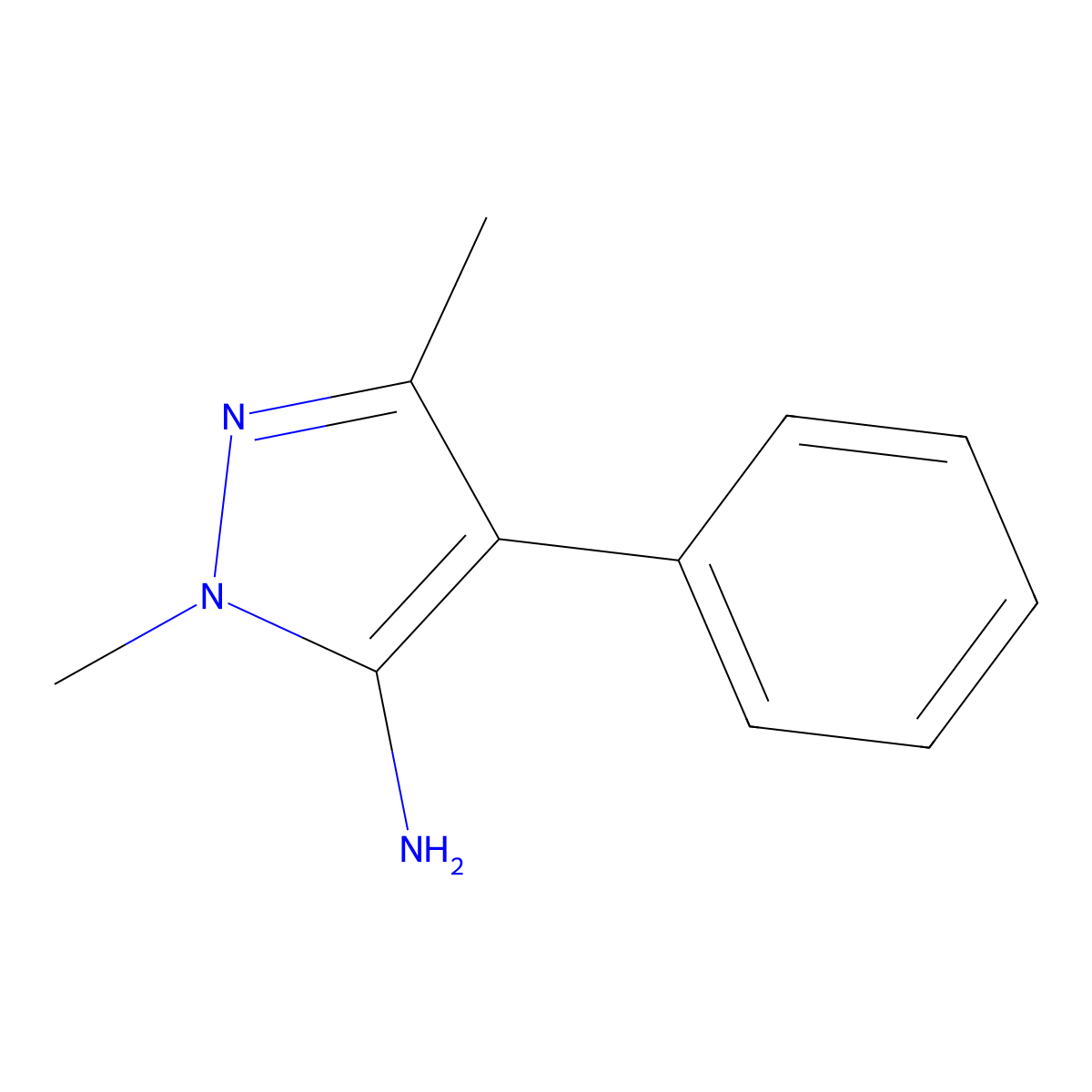 1,3-Dimethyl-4-phenyl-1H-pyrazol-5-amine molecular structure, CAS 3654-22-6