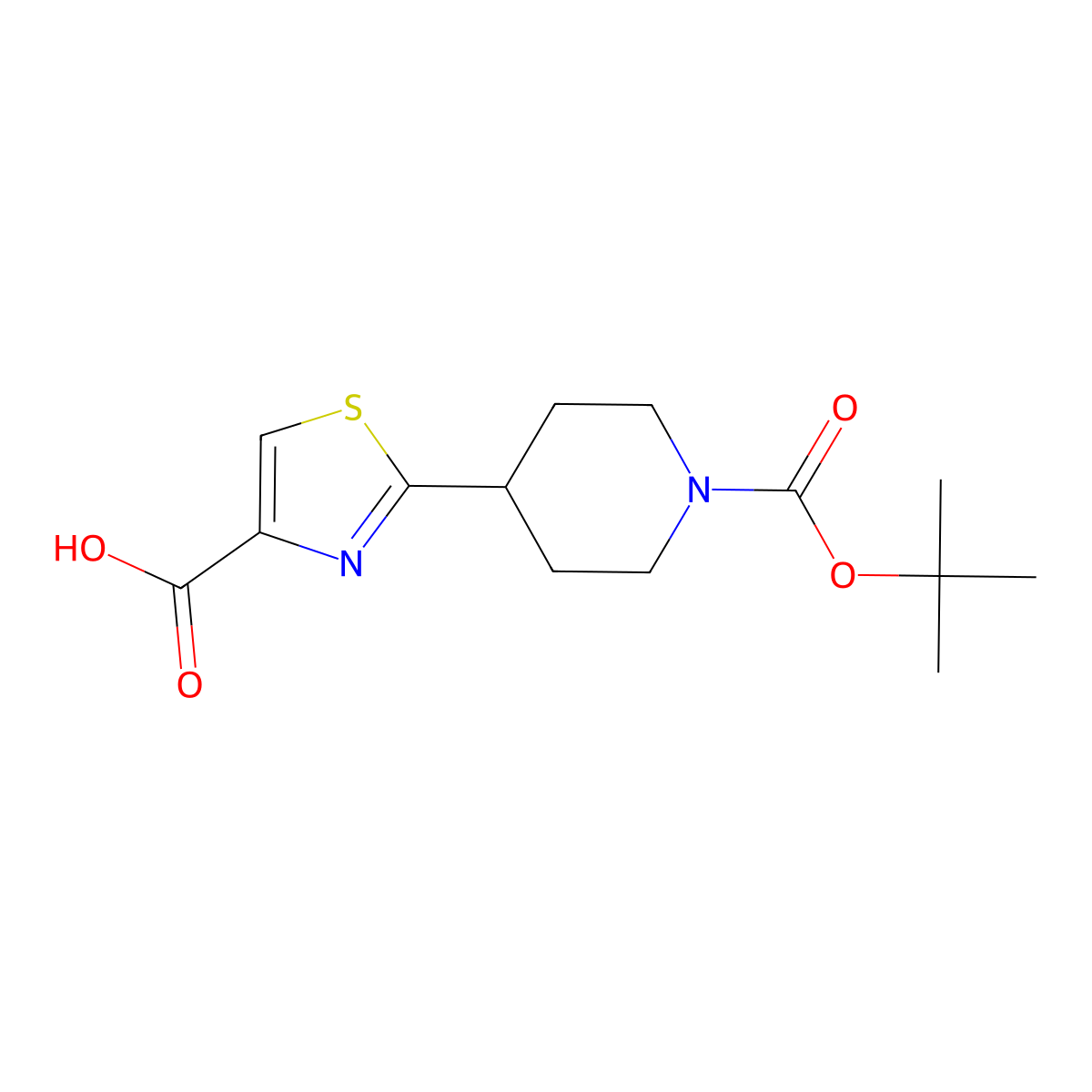 2-(1-((Tert-butoxy)carbonyl)piperidin-4-yl)-1,3-thiazole-4-carboxylic acid molecular structure, CAS 365413-00-9