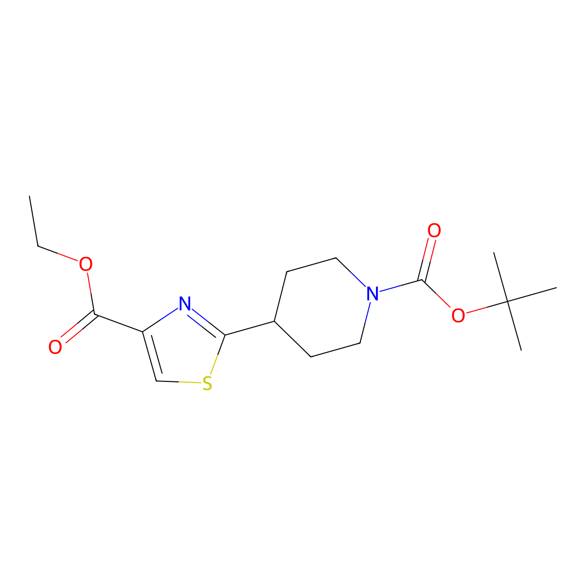 Ethyl 2-(1-(tert-butoxycarbonyl)piperidin-4-yl)thiazole-4-carboxylate molecular structure, CAS 365413-31-6