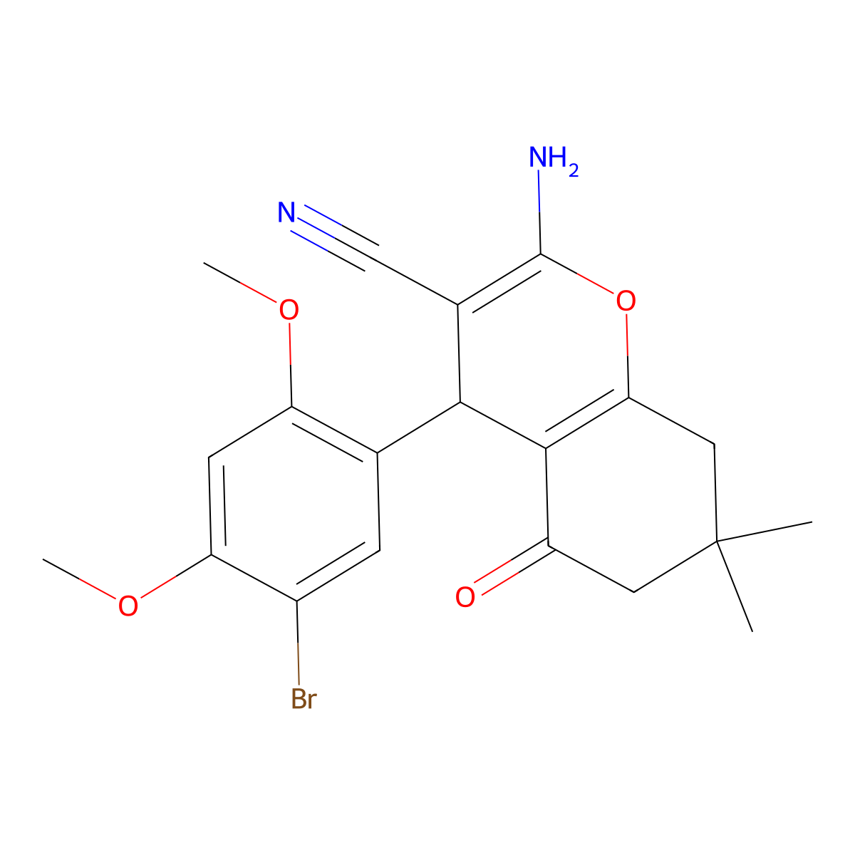 2-amino-4-(5-bromo-2,4-dimethoxyphenyl)-7,7-dimethyl-5-oxo-5,6,7,8-tetrahydro-4H-chromene-3-carbonitrile molecular structure, CAS 365517-24-4