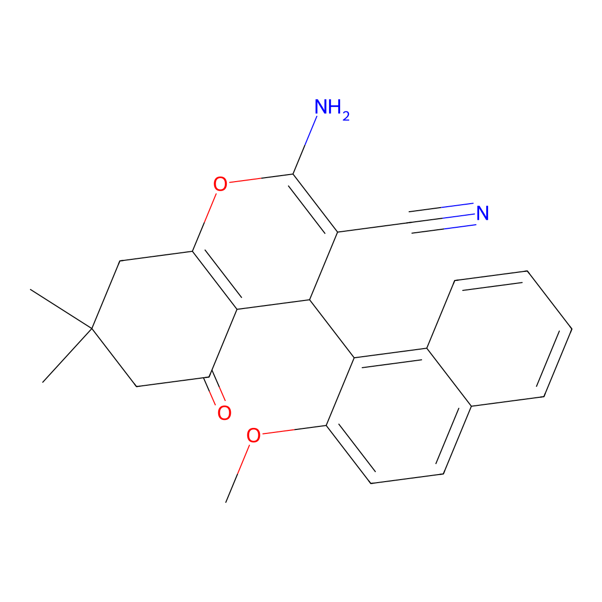 2-amino-4-(2-methoxynaphthalen-1-yl)-7,7-dimethyl-5-oxo-6,8-dihydro-4H-chromene-3-carbonitrile molecular structure, CAS 365517-27-7