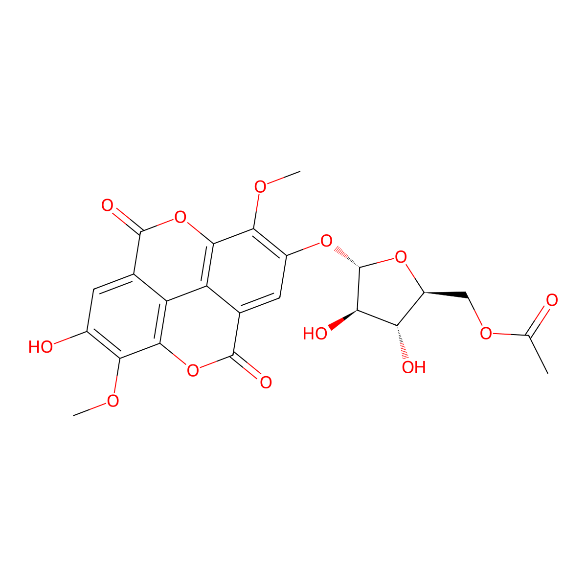 3,8-Di-O-methylellagic acid 2-O-(5'-O-acetyl)arabinofuranoside molecular structure, CAS 365540-09-6