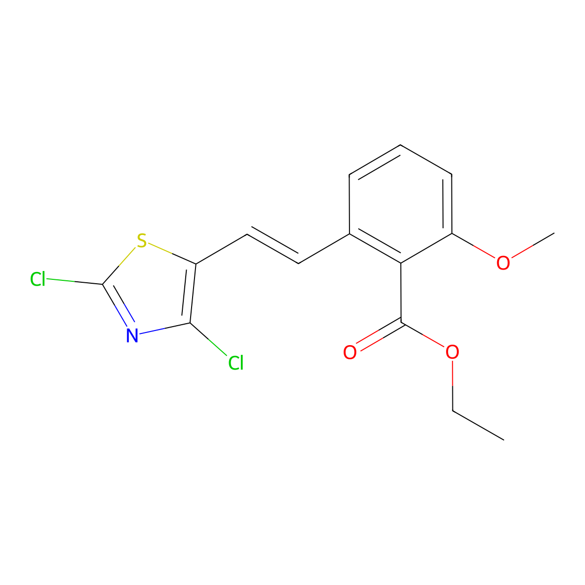 2-[2-(2,4-Dichloro-thiazol-5-yl)-vinyl]-6-methoxy-benzoic acid ethyl ester molecular structure, CAS 365542-33-2