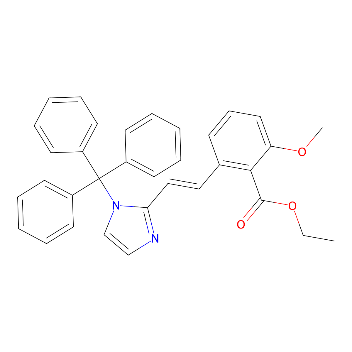 2-Methoxy-6-[2-(1-trityl-1H-imidazol-2-yl)-vinyl]-benzoic acid ethyl ester molecular structure, CAS 365542-38-7