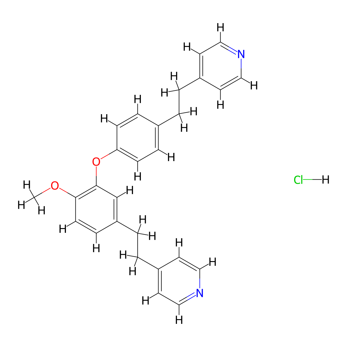 4-[2-[4-[2-Methoxy-5-[2-(4-pyridyl)ethyl]phenoxy]phenyl]ethyl]pyridine hydrochloride molecular structure, CAS 365542-39-8