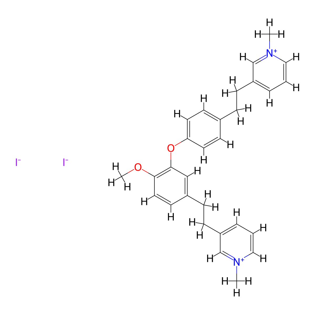 3-[2-[4-[2-Methoxy-5-[2-(1-methylpyridin-1-ium-3-yl)ethyl]phenoxy]phenyl]ethyl]-1-methyl-pyridin-1-ium diiodide molecular structure, CAS 365542-41-2