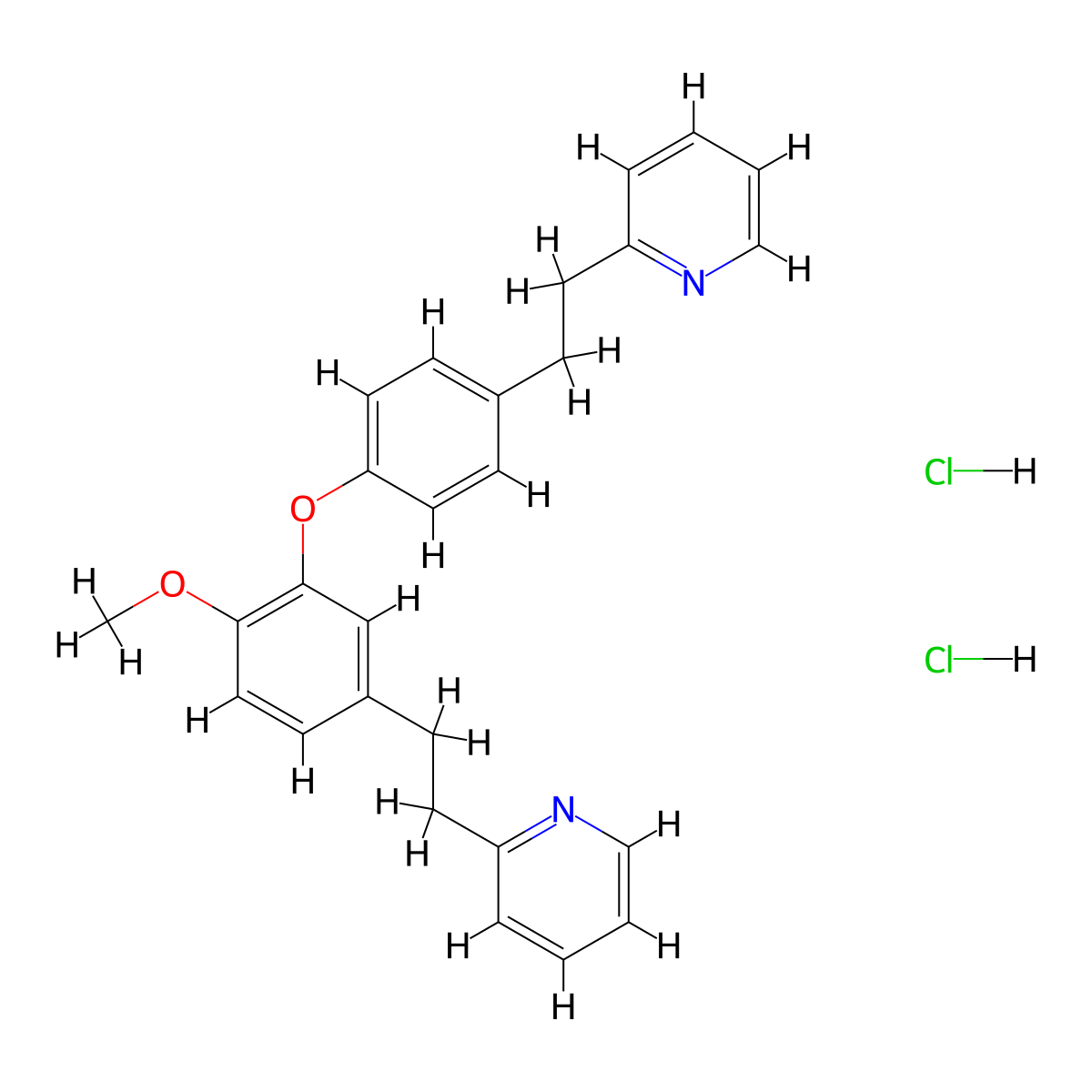 2-[2-[4-[2-Methoxy-5-[2-(2-pyridyl)ethyl]phenoxy]phenyl]ethyl]pyridine dihydrochloride molecular structure, CAS 365542-42-3