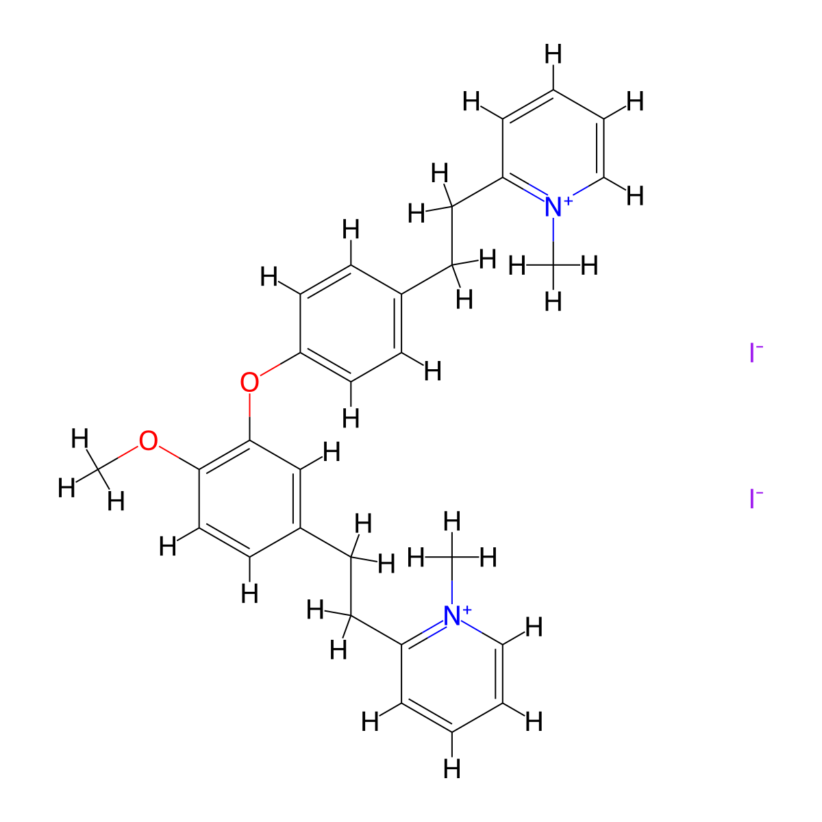 2-[2-[4-[2-Methoxy-5-[2-(1-methylpyridin-1-ium-2-yl)ethyl]phenoxy]phenyl]ethyl]-1-methyl-pyridin-1-ium diiodide molecular structure, CAS 365542-44-5