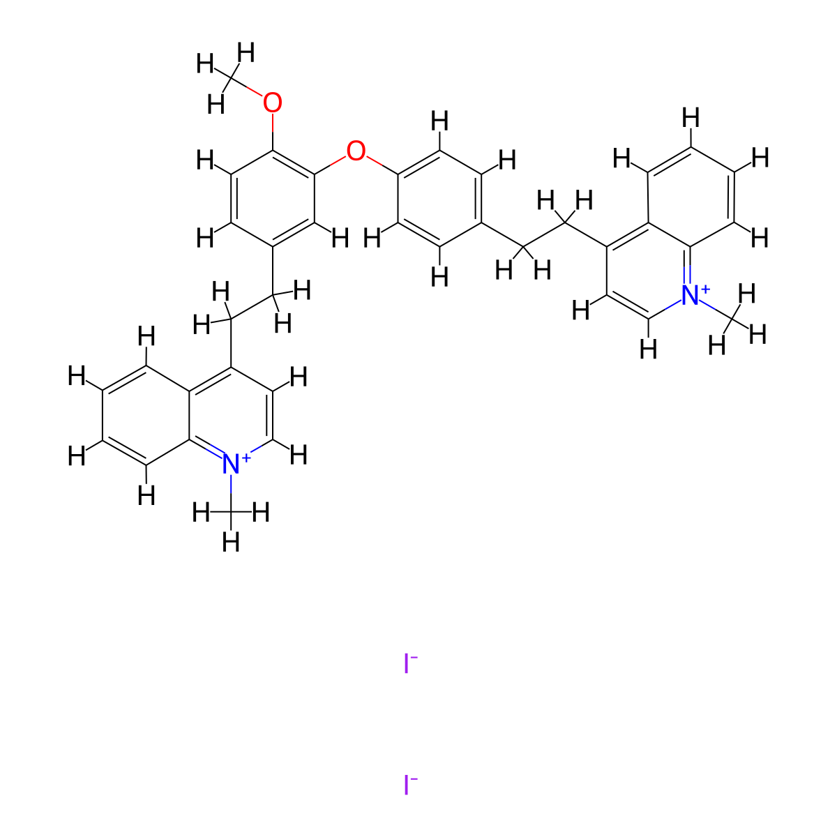 4-[2-[4-[2-Methoxy-5-[2-(1-methylquinolin-1-ium-4-yl)ethyl]phenoxy]phenyl]ethyl]-1-methyl-quinolin-1-ium diiodide molecular structure, CAS 365542-47-8