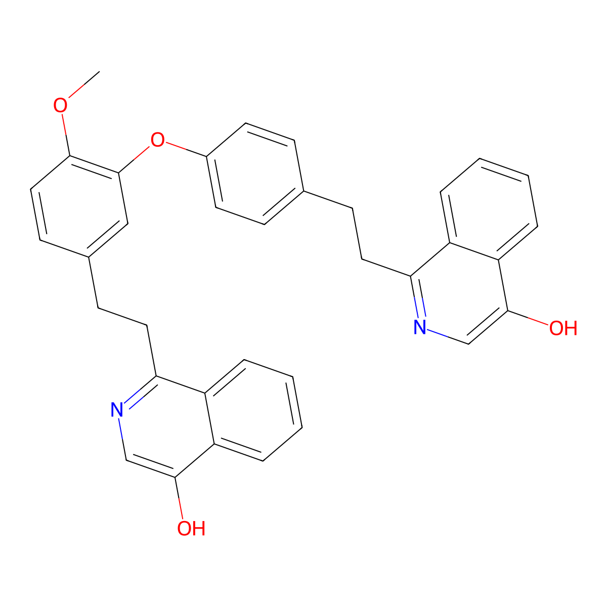 1-[2-[4-[5-[2-(4-Hydroxy-1-isoquinolyl)ethyl]-2-methoxy-phenoxy]phenyl]ethyl]isoquinolin-4-ol molecular structure, CAS 365542-48-9