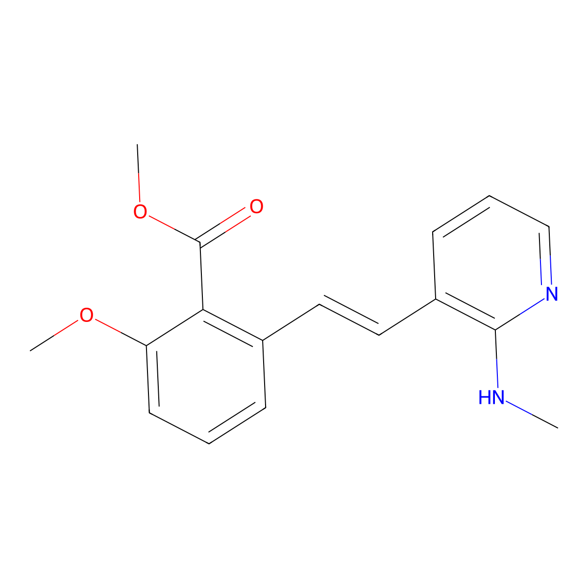 2-Methoxy-6-[2-(2-methylamino-pyridin-3-yl)-vinyl]-benzoic acid methyl ester molecular structure, CAS 365542-52-5