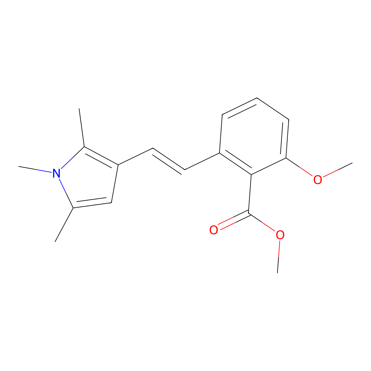 2-Methoxy-6-[2-(1,2,5-trimethyl-1H-pyrrol-3-yl)-vinyl]-benzoic acid methyl ester molecular structure, CAS 365542-55-8