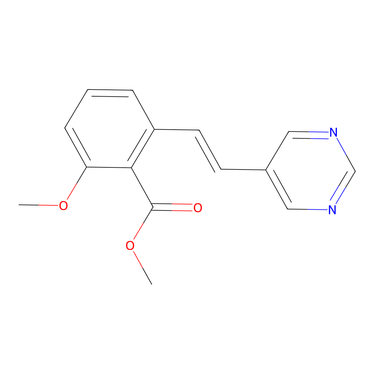 2-Methoxy-6-(2-pyrimidin-5-yl-vinyl)-benzoic acid methyl ester molecular structure, CAS 365542-68-3